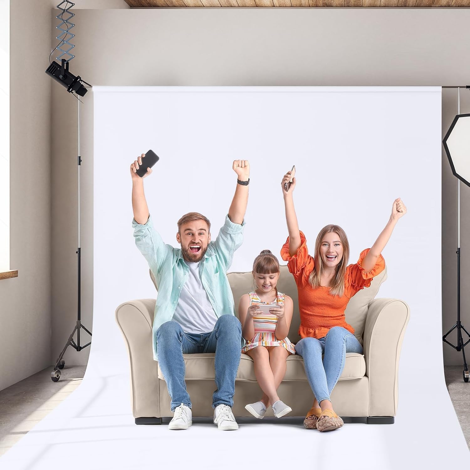 EMART 8.5x10 ft White Backdrop for Photography, Large Party Photo Background Curtain Drapes, Washable Polyester Fabric Back Drop Screen Sheet for Birthday Video Studio Portrait Photoshoot