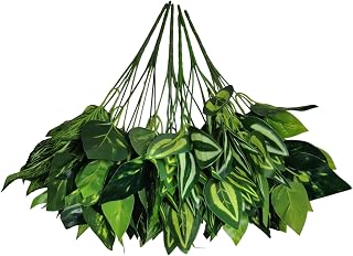 6 Bundles of Artificial Green Plants, Artificial Greenery, Fake Floral Plants Decor Outdoor Artificial Plants,Plastic Plants,Outdoor Large Decorative Flowers (Spotted Leaves)