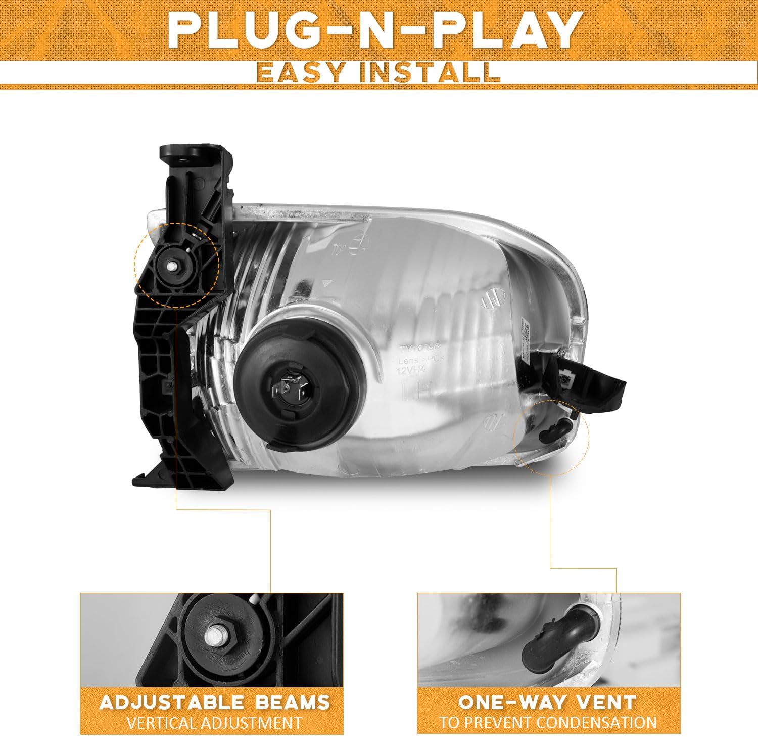 WEELMOTO Headlights Compatible with 2000-2004 Tundra (Double Cab Models ONLY), Headlight For 2001 2002 2003 2004 Sequoia Replacement Automotive Headlamp Chrome Housing Amber Reflector with Bulbs