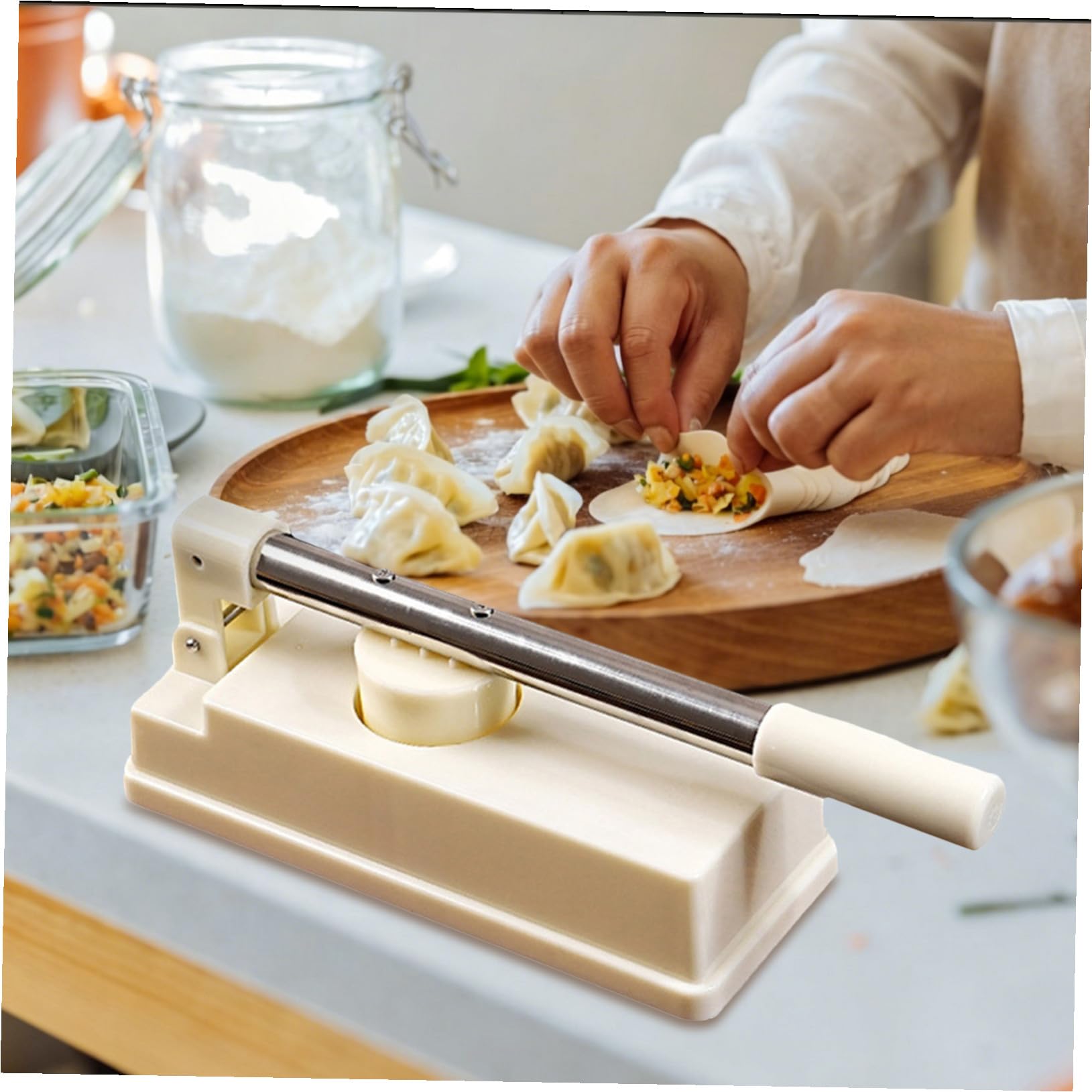 Hemobllo Pressa Impasto per Ravioli e Tortillas con Manico Ergonomico Stampo per Pasta Ripiena in Bianca Facilita la Preparazione e Pulizia Rapida