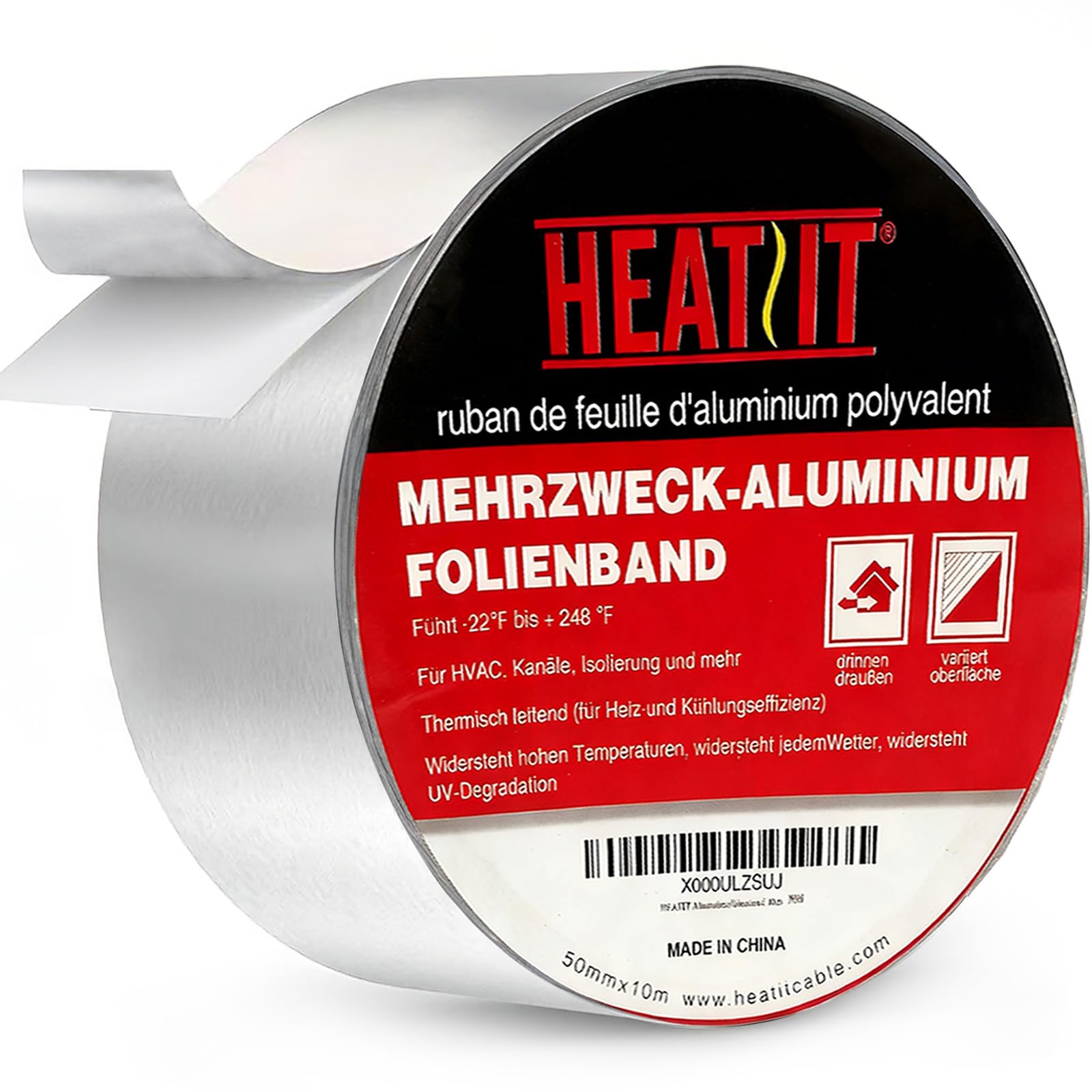 HEATIT Aluminum Foil Tape Professional Grade 2 inch x 30 feet (10yard Length) Thick 5.3mil (2.4mil foil and 2.9mil Backing Paper) for HVAC, Ducts, Pipes, Metal Repair, Heating Cable Application etc