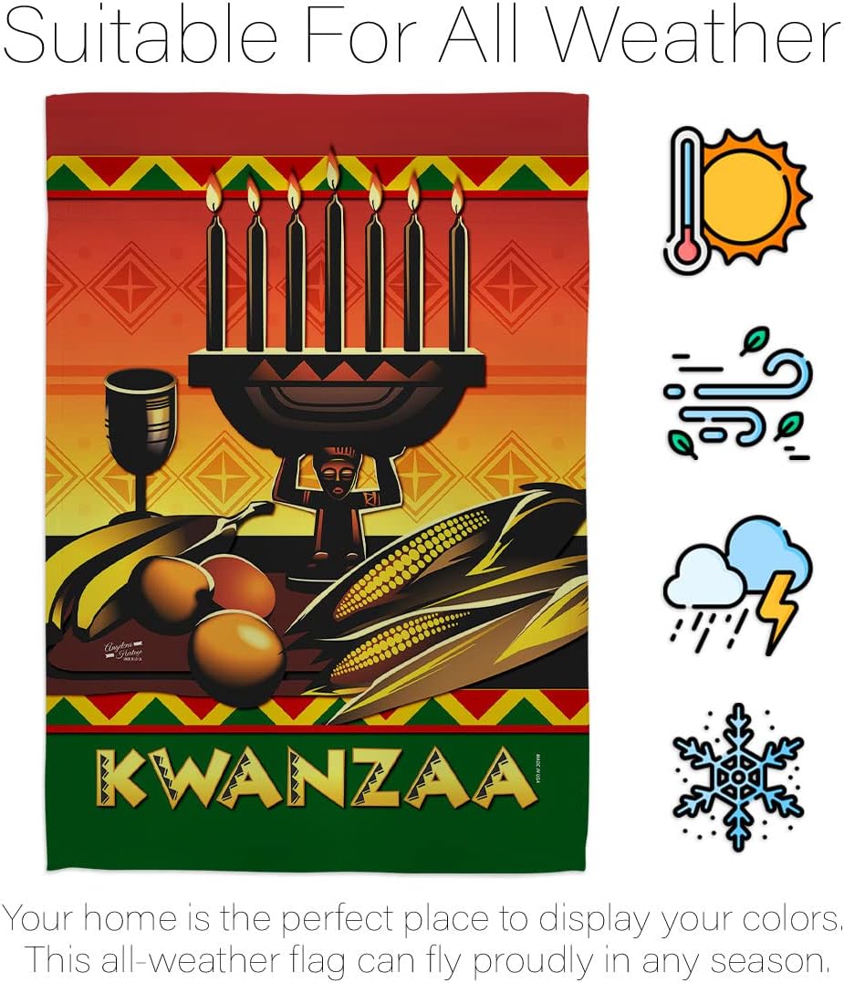 Kwanzaa Garden Flag Set Wood Dowel Winter Kinara Candles Celebrates African Americans Heritage House Decoration Banner Small Yard Gift Double-Sided, Made in USA