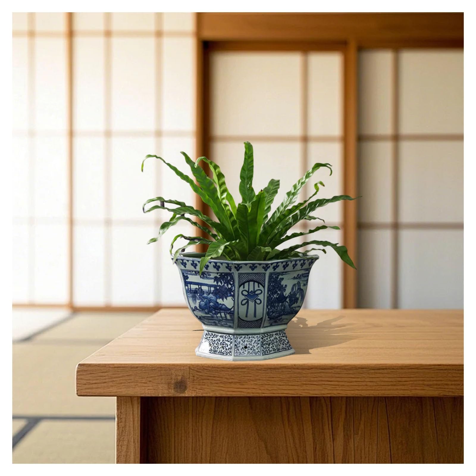 Chiński styl niebiesko-biała ceramiczna doniczka na kwiaty z otworami drenażowymi, dekoracyjna donica bonsai do dekoracji domu, biura, kawiarni i ogrodu