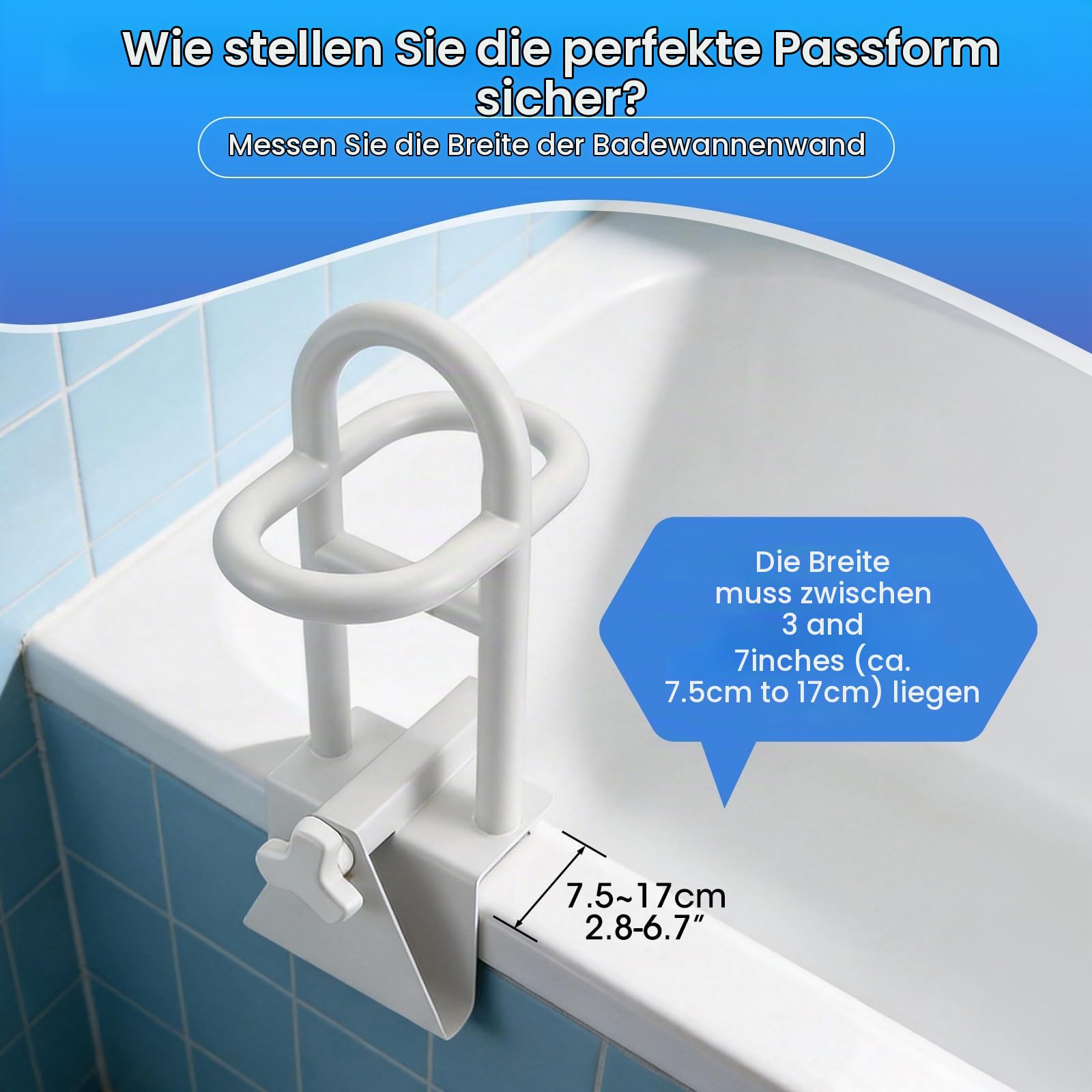 Einstiegshilfe Badewanne Für Senioren, Badewannengriff Ohne Bohren, Verstellbar Breite 8~17cm, Badewannen Einstiegshilfe, Haltegriff Badewanne Für ältere Menschen, Schwangere, 150kg