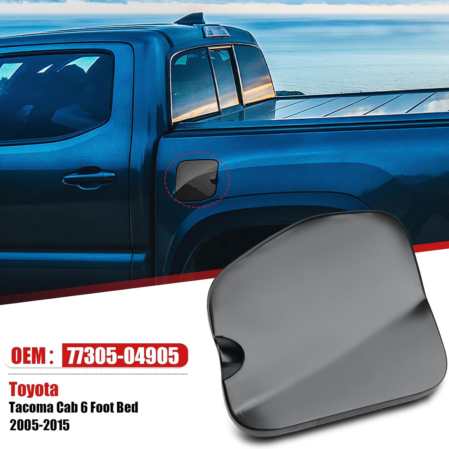 77305-04905 Fuel Gas Tank Door Black Steel Bed Gas Cover Cap Compatible with 2005-2015 Toyota Tacoma Cab 6 Foot Bed