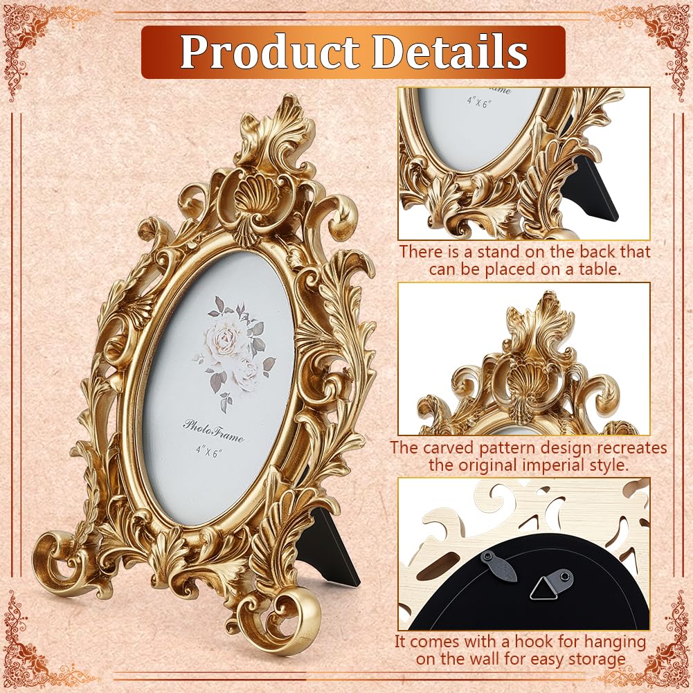 4 kleiner Goldener Vintage Bilderrahmen Antike Bilderrahmen | Barock Fotorahmen Mit Glasfront Tischaufsteller Heim Und Hochzeitsdekor Für Zuhause Party Hochzeit Urlaub Weihnachten