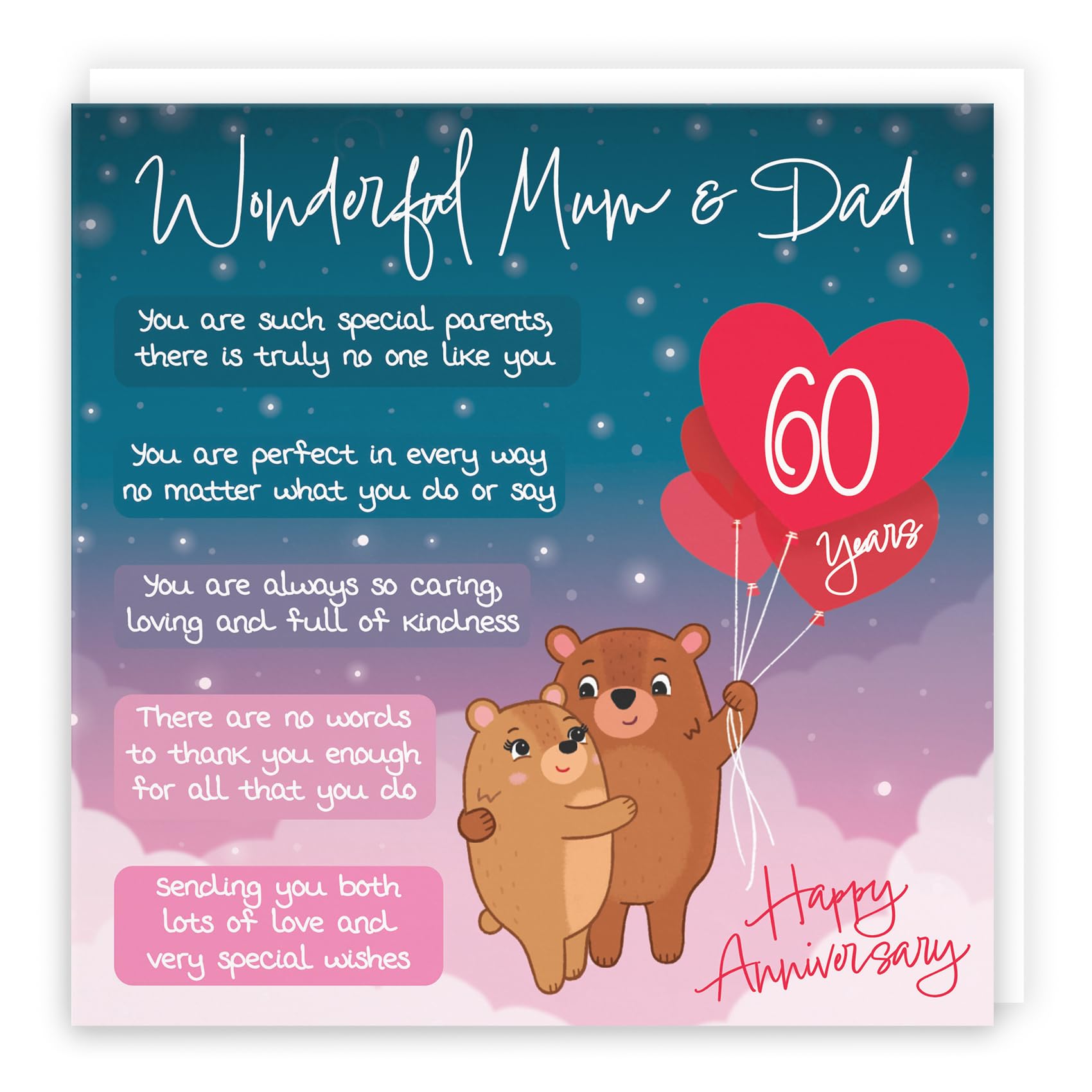 Hunts England, Mum And Dad 60th Anniversary Card, Starry Night, Cute Bears, Verse 60th Anniversary Card For Mum And Dad