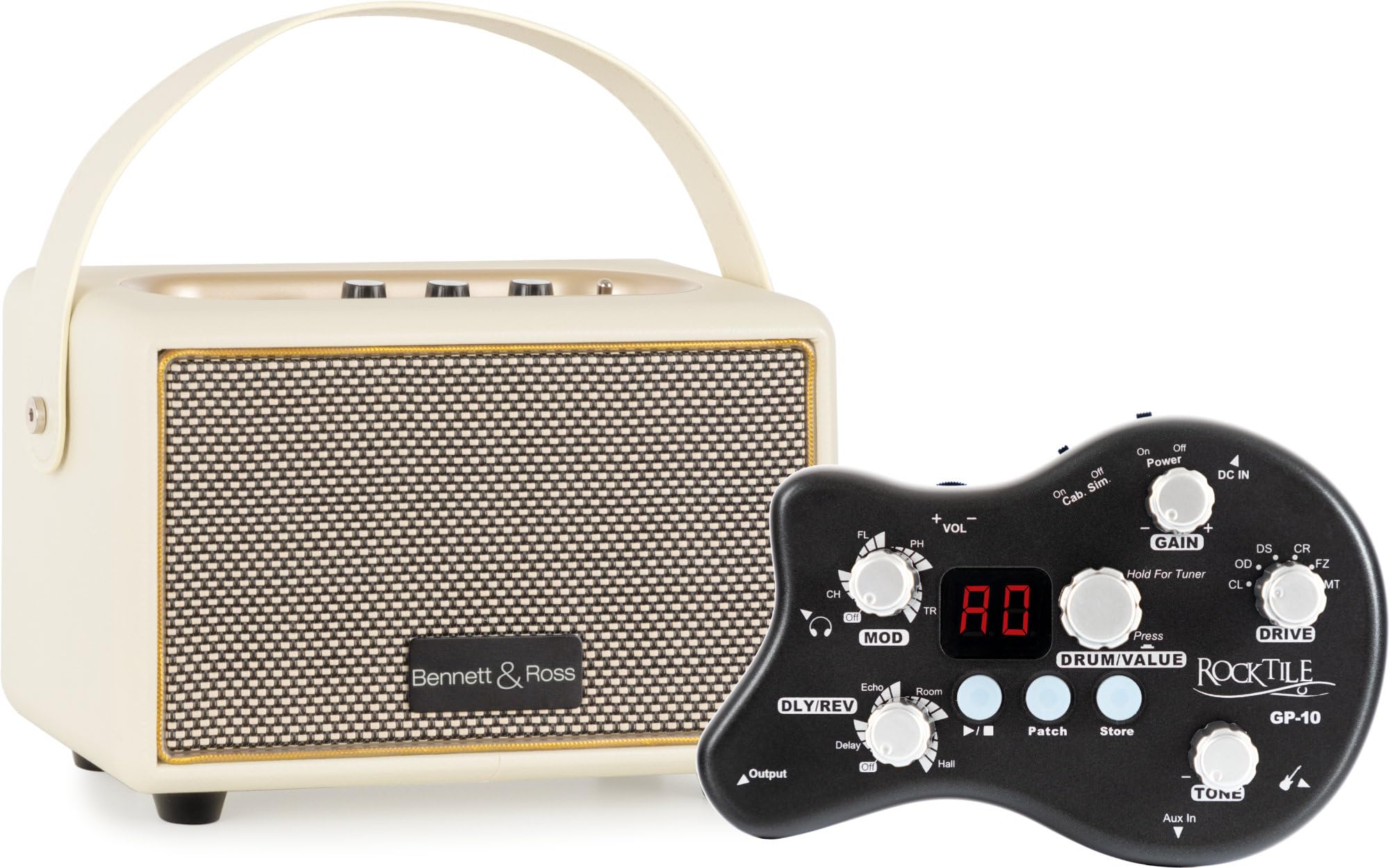 Rocktile GP-10/ BB-820CW Set Amplificatore per Chitarra, Flanger, Phaser | Amplificatore per Cuffie, Amplificatore per cuffie portatile e multieffetto, Controlli Gain e Tone, Accordatore integrato