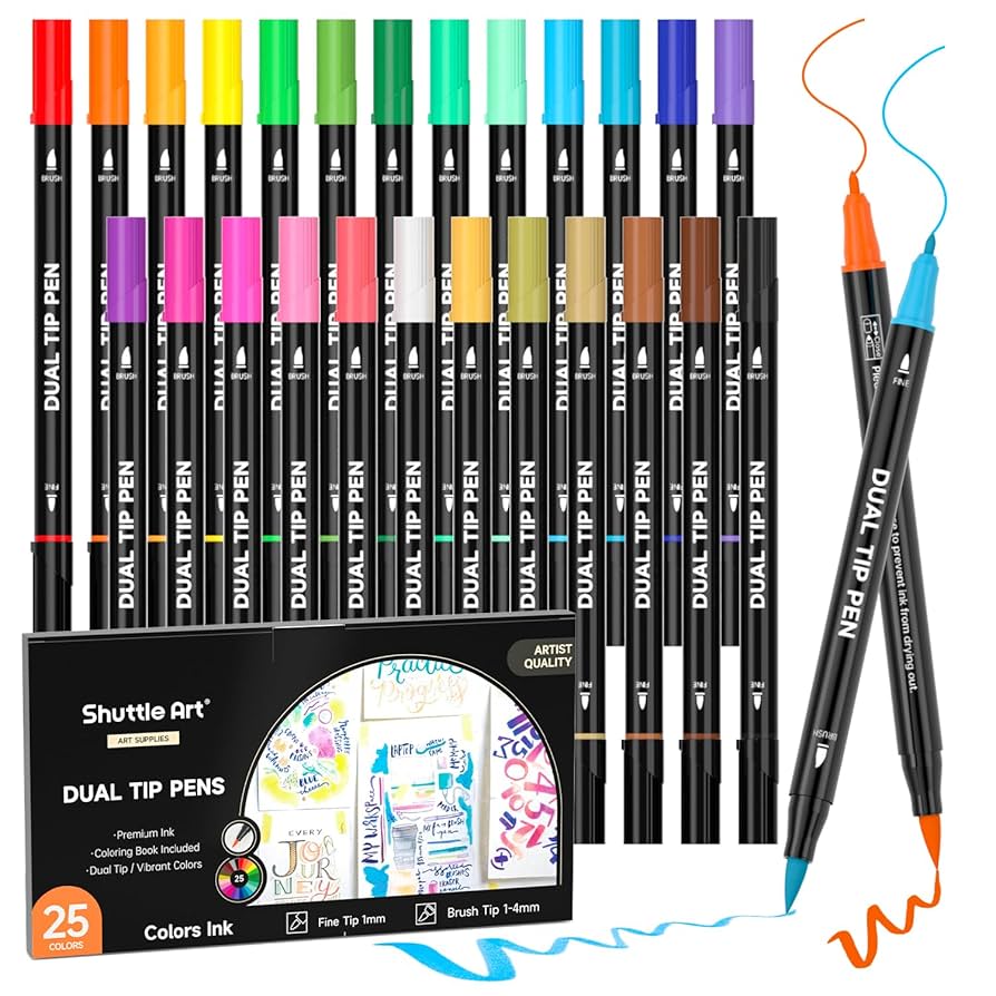 Amazon | Shuttle Art 水彩毛筆 水性ペン 25色セット 筆ペン