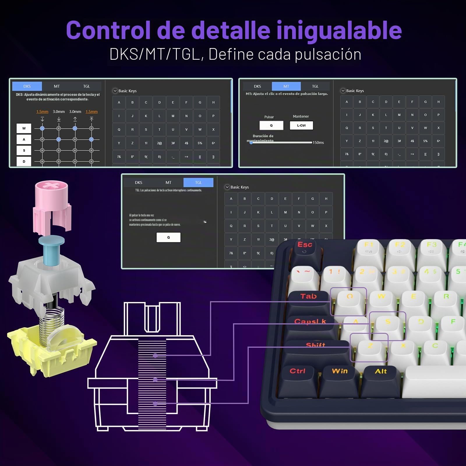 Redragon K673 Teclado Mecánico Magnético Cableado RGB | Diseño Blanco y Negro Alta Precisión Disposición US Ergonómico Gaming Interruptores Personalizados