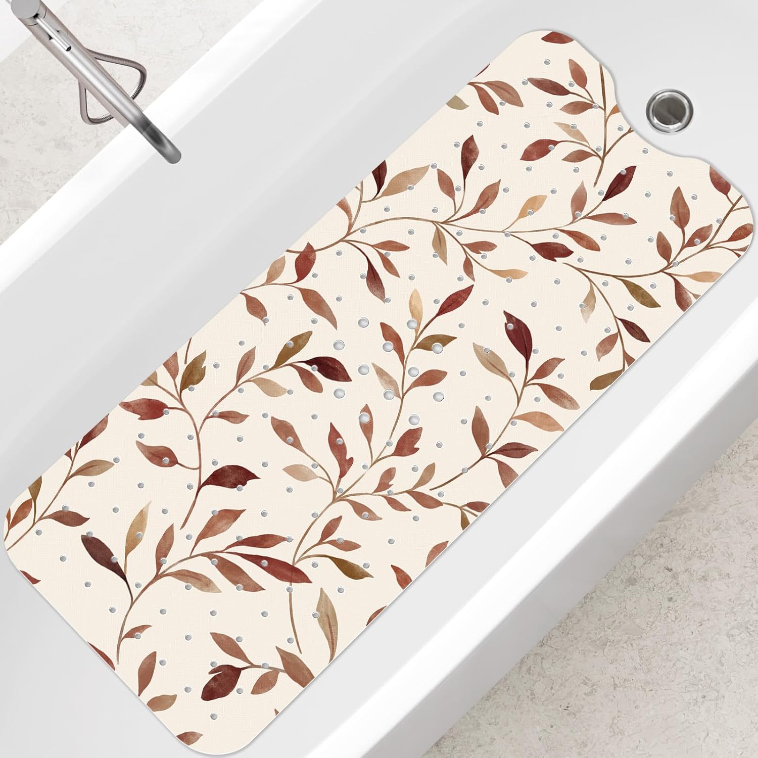 SHUCHING Brown Leaves Bath Mat for Tub Non Slip-40 X 16Inch, Bathtub Mat Anti Slip, Extra Long Shower Mat for Bathroom Mold Free, Machine Washable