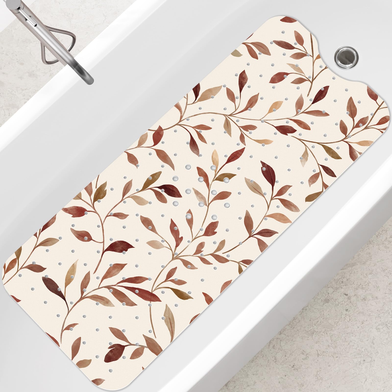 SHUCHING Yellow Leaves Bath Mat Non Slip Anti Mould, 100 X 40 cm Extra Long Bathtub Mat Anti Slip, Shower Mat Non Slip Anti Mould for Bathroom Machine Washable