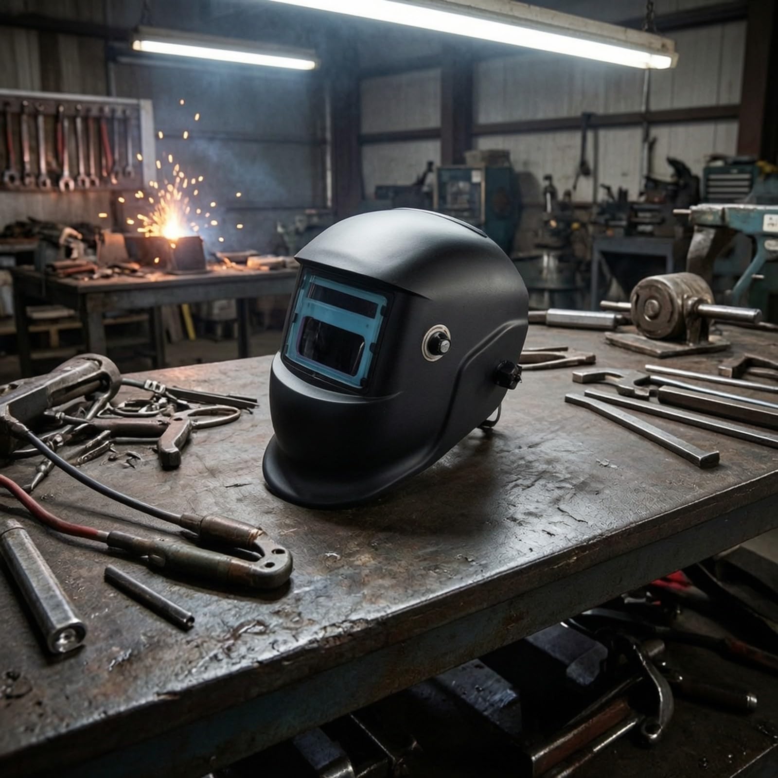 Casco Autoscurante da Saldatura Comfort Maniglia di Regolazione Esterna, Casco da Saldatore Autoscurante, Batteria Sostituibile, per Officina