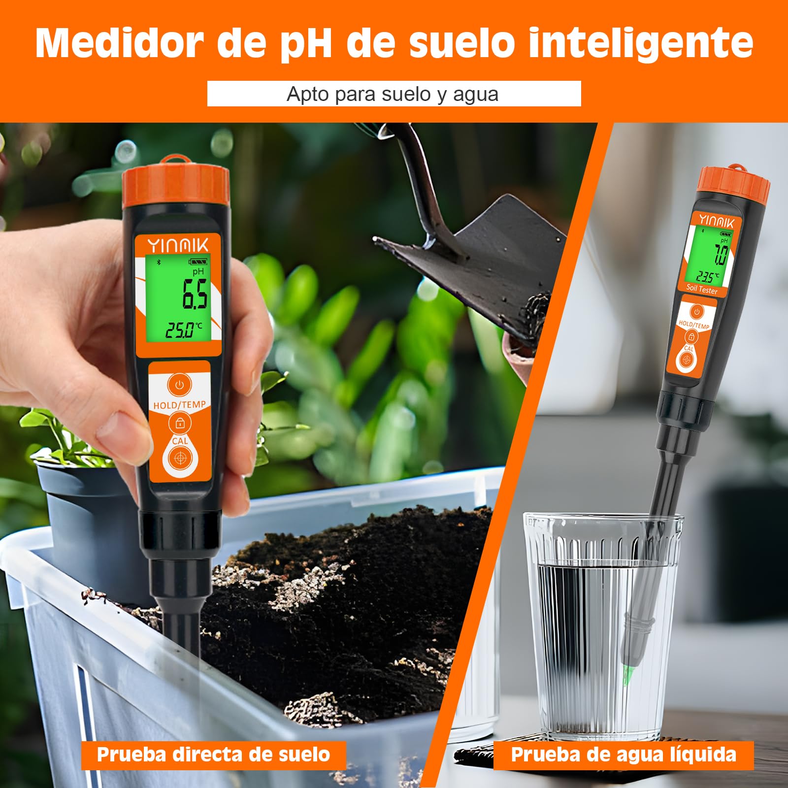 Medidor de pH Del Suelo, YINMIK Probador de Suelo Digital, Kit de Prueba de pH/temperatura para Analizar el Suelo y el Agua en Plantas Agrícolas y Exteriores, Jardines, Paisajismo y Césped