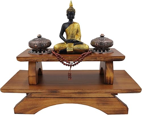 Miniatura 1 de DharmaObjects Mesa de meditación de altar personal tallada a mano de madera maciza prémium