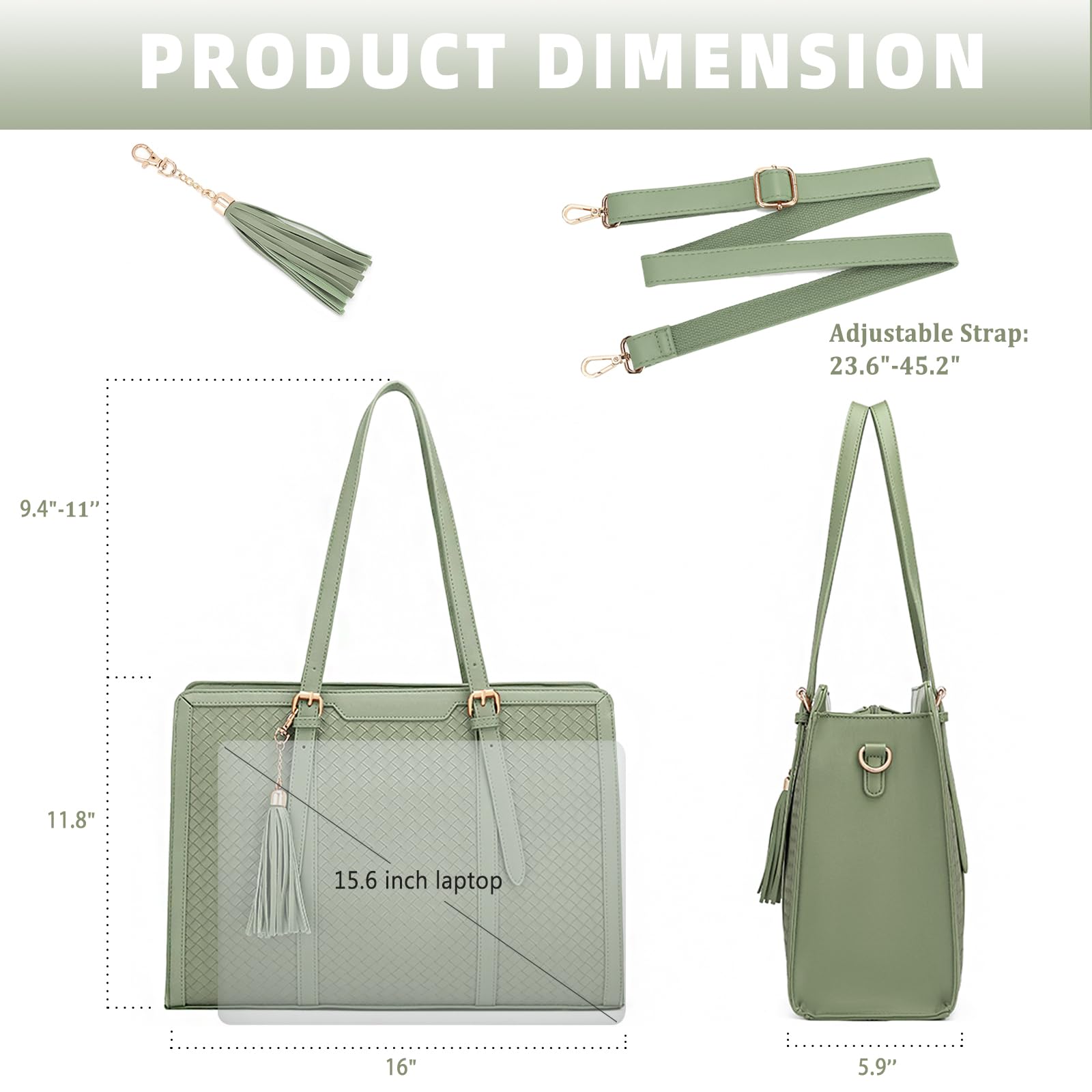 Bolsa de mano para laptop para mujer de 15.6 pulgadas, bolsa de trabajo de piel sintética para mujer, bolso grande para computadora con bolso