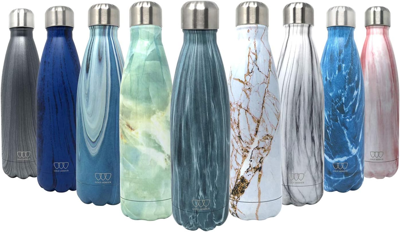 Gold Armour Stainless Steel Vacuum Insulated Water Bottle, Leak Proof Double Walled Cola Shape Bottle, Keeps Drinks Cold for 24 Hours and Hot for 10 Hours (Pattern: Reflection)