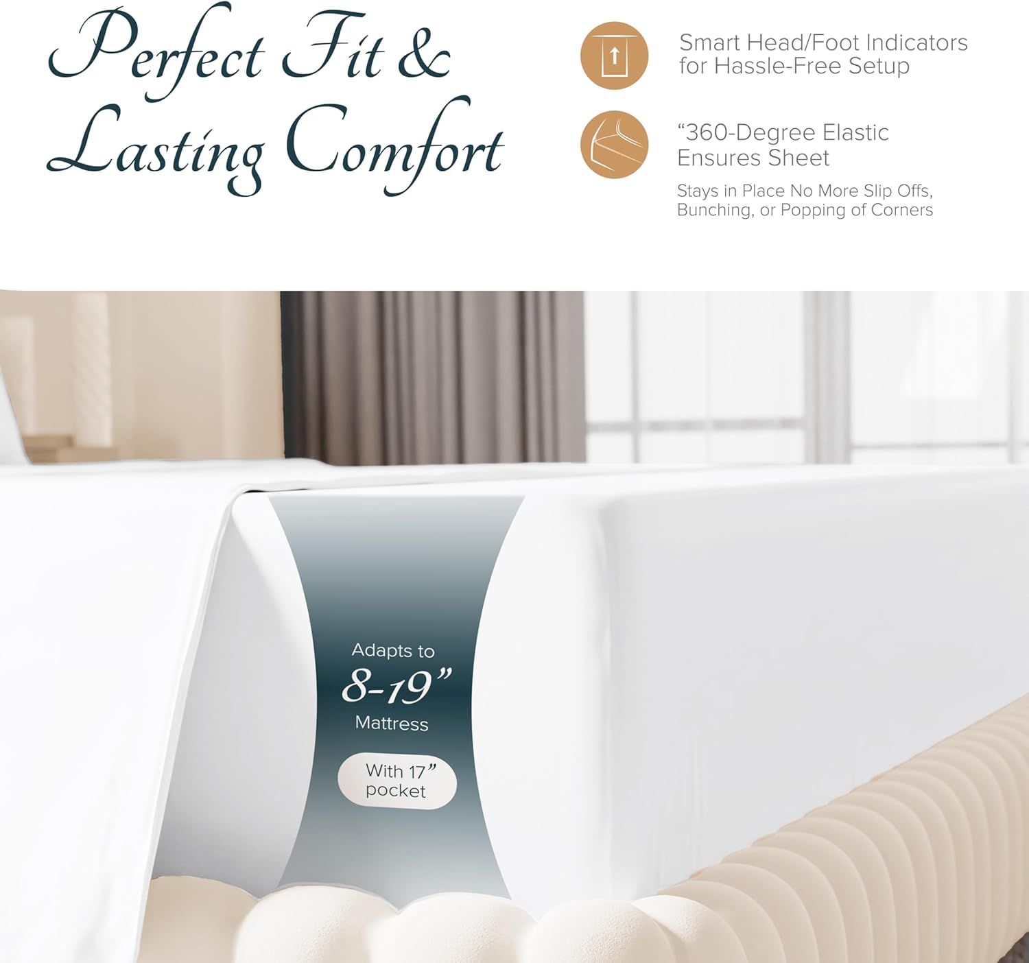 Carressa Linen 100% Egyptian Cotton King Size Sheets Set - Luxury 1500 Thread Count Egyptian Cotton Sheets King Size (4 PC, White), 17" Deep Pocket, Silky Soft, Cooling Sateen Bedding - Image 5