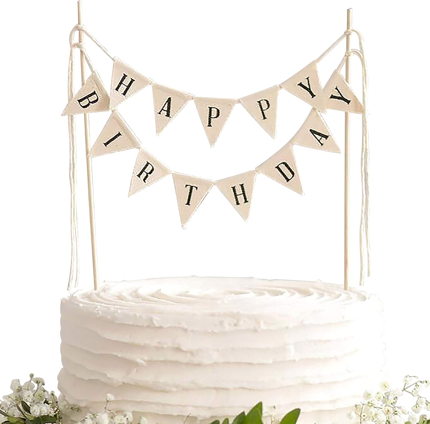 Amazon Co Jp Tecca ハッピーバースデー ケーキトッパー バナー ホワイト黄麻布旗付き ハンドメイド 食品グレード 安全 性別 ニュートラルパーティー装飾 組み立て済み 再利用可能 年齢やテーマパーティー用 食品 飲料 お酒
