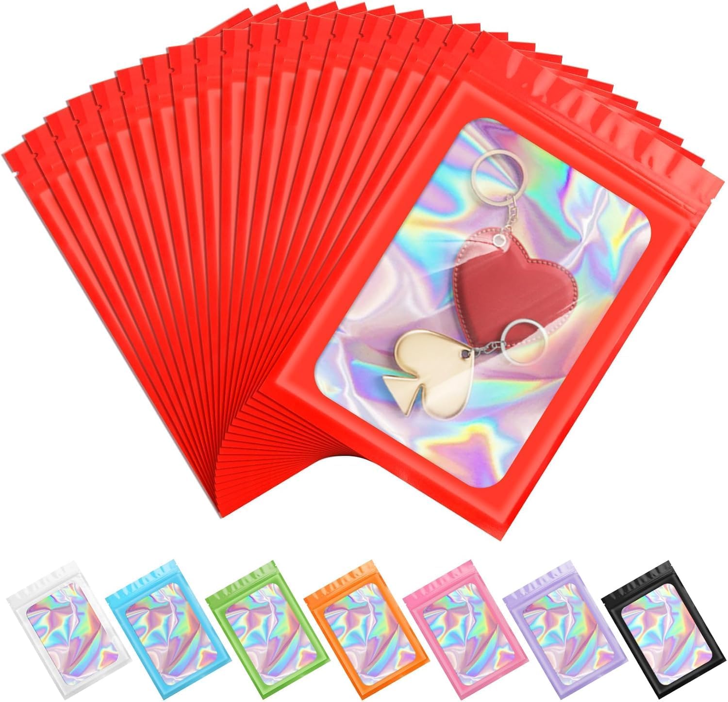 ANZNKU 100PCS Holographic Red Mylar Bags, Resealable Smell Proof 2.7x3.9