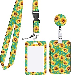 Sunflower Lanyards for Neck，Lanyard with Card Holder，Sunflower Lanyard Hidden Disability, Length Adjustable Waterproof Autism Lanyard，fo Card Holder Used for Id Card Key Tickets, Office,School.