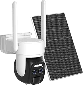 Rraycom 2K Solar Security Cameras Wireless Outdoor,360 View Ptz Camera for Home Security with Color Night Vision,Dual Lens 10x Zoom,2.4G WiFi,Siren Alarm,IP65 Waterproof,Compatible with Alexa asin的图片