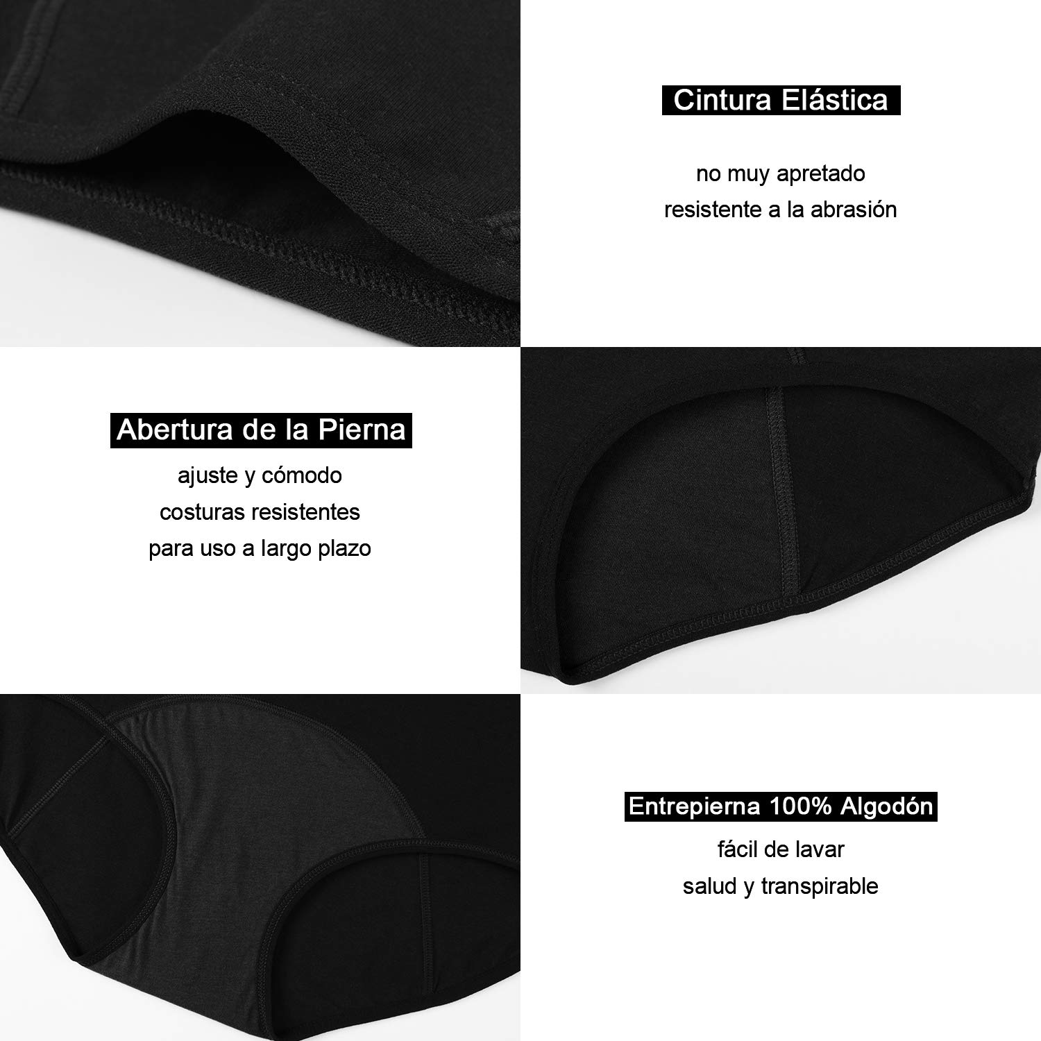INNERSY Bragas Menstruales Mujer Cintura Baja Braguitas Algodón Ropa Interior de Protección 3 Pack — view 6