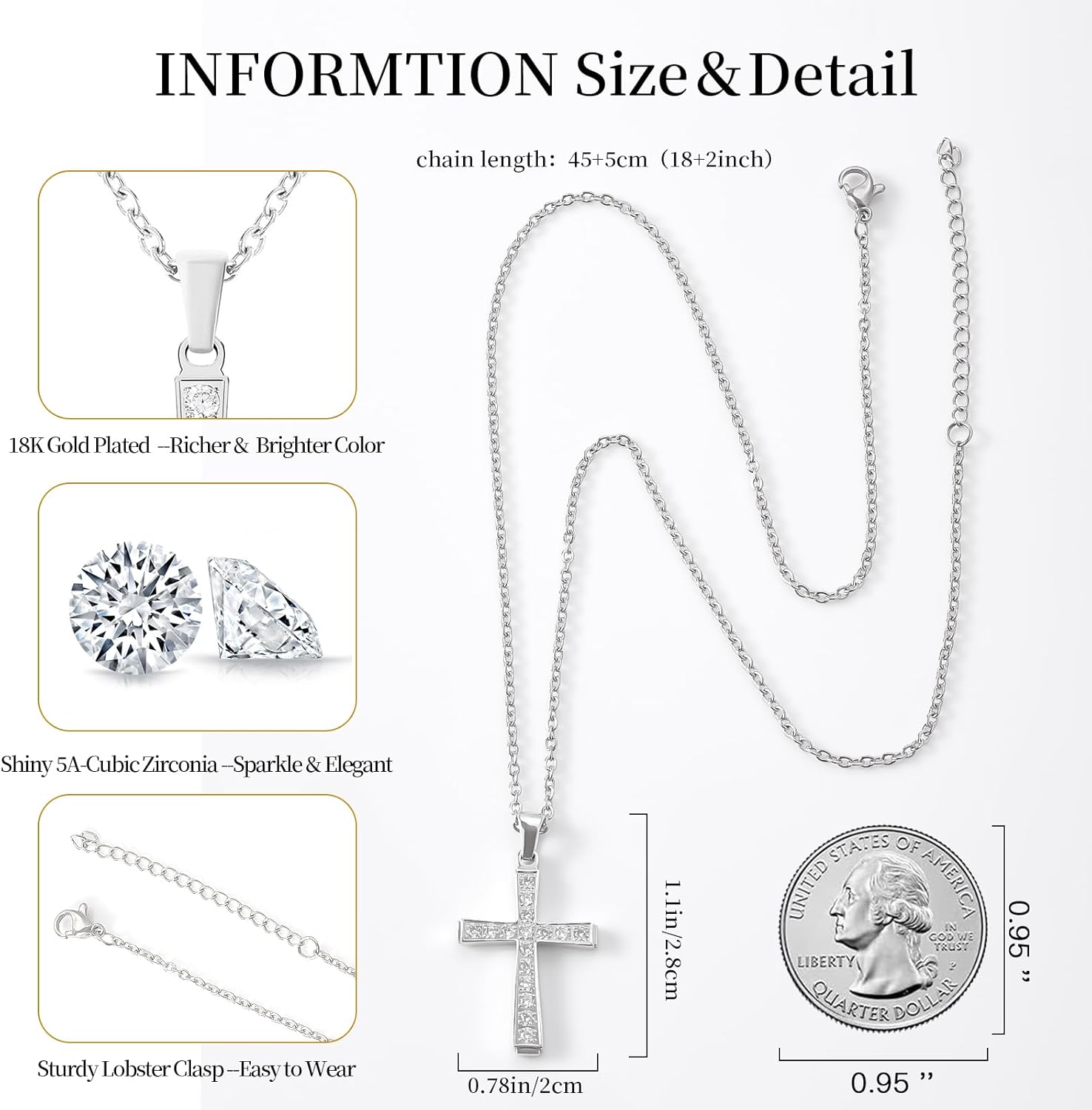 Gold Cross Necklace for Women Diamond Necklace for Women Sparkling Cubic Zirconia Pendant 18K Gold Plated Cross Pendant Religious Jewelry with Diamond Birthday Gift Christian Gifts for Her - Image 4