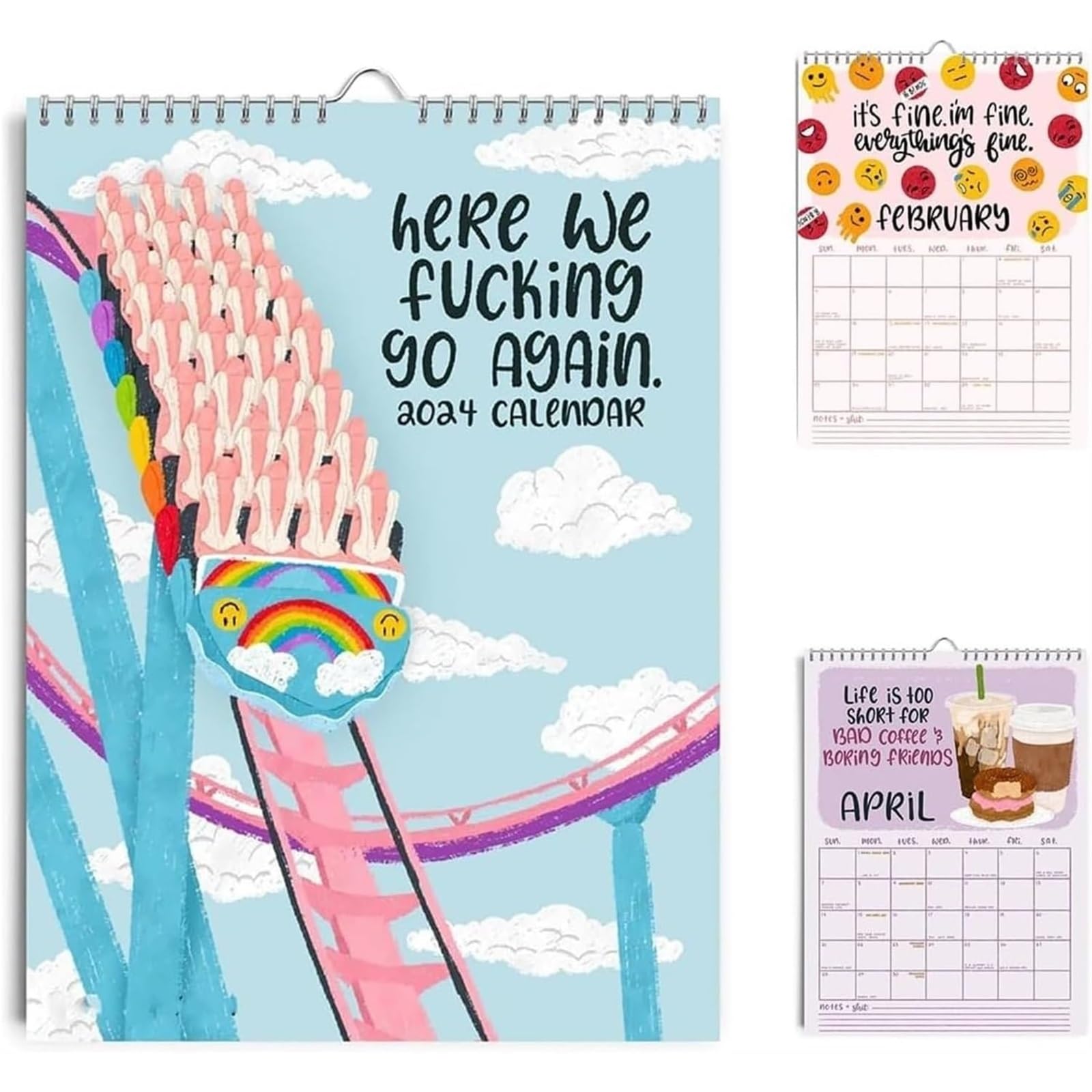 Here We Fucking Go Again 2024 Calendar, Funny Weekly Organizer, 2024 Calendar 12 Month Planner, Get Ready for A Year of Sass, Snark and a Fuck-Ton of Swears