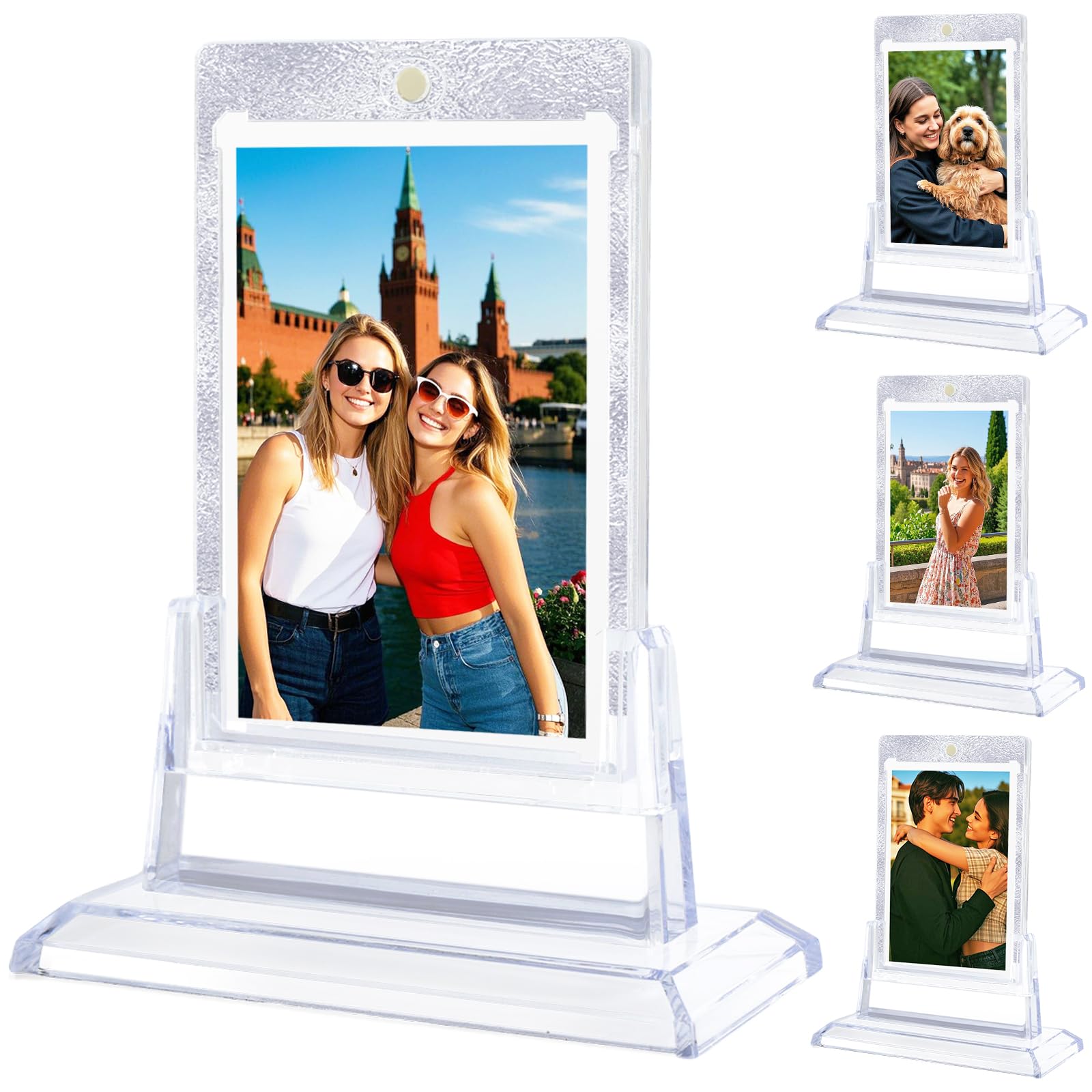 JOUXKOT 4 Pack Magnetic Card Holder for Trading Card, Card Protector Holders with Acrylic Stands Bases, Baseball Card Holder for MTG, Game Cards, Sports Cards, Football Cards Display
