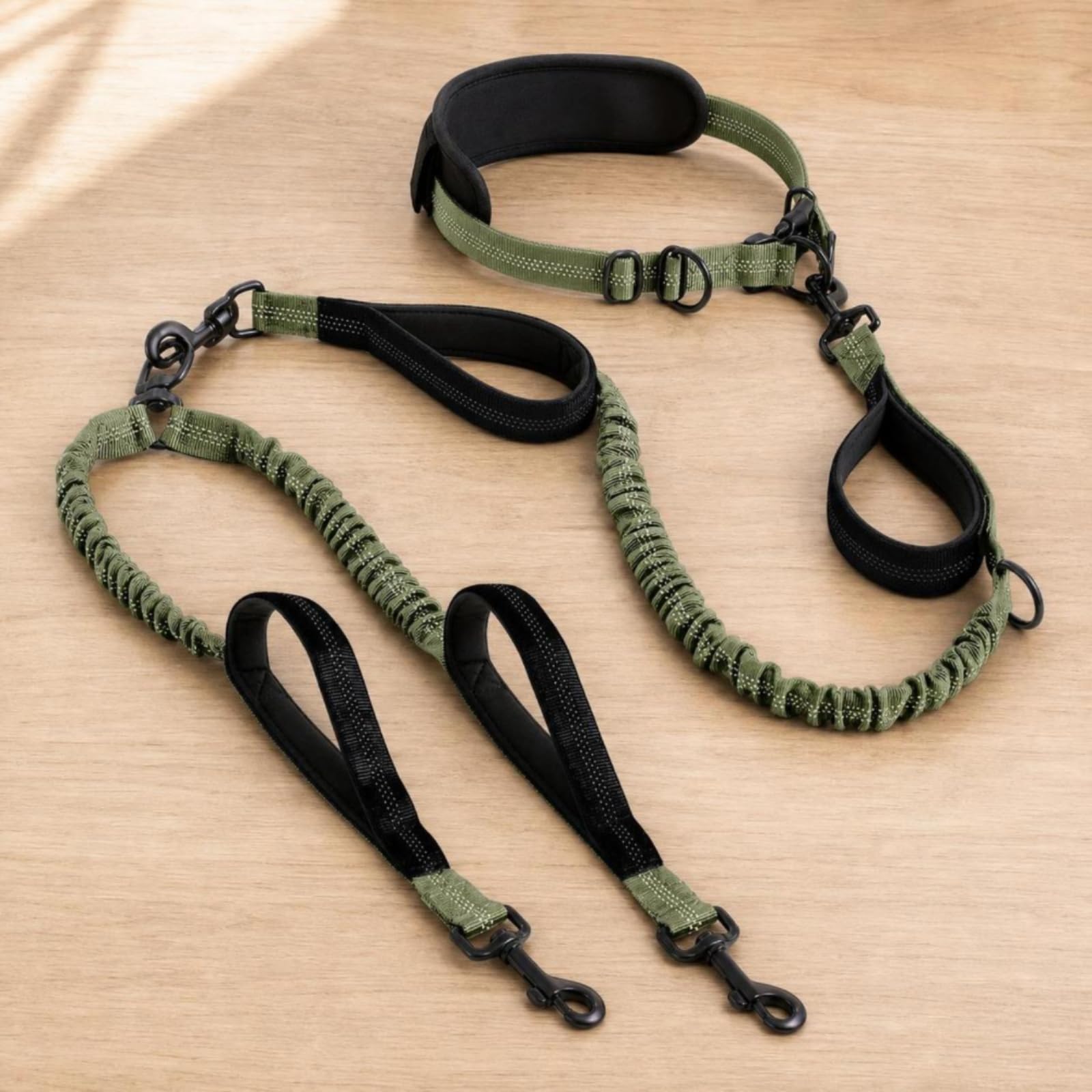Guinzaglio a Doppia Testa per Cani Guinzaglio a Cintura per Mani Libere Guinzaglio con Assorbimento Degli Urti Guinzaglio con Doppia Presa in Nylon E, color to 2
