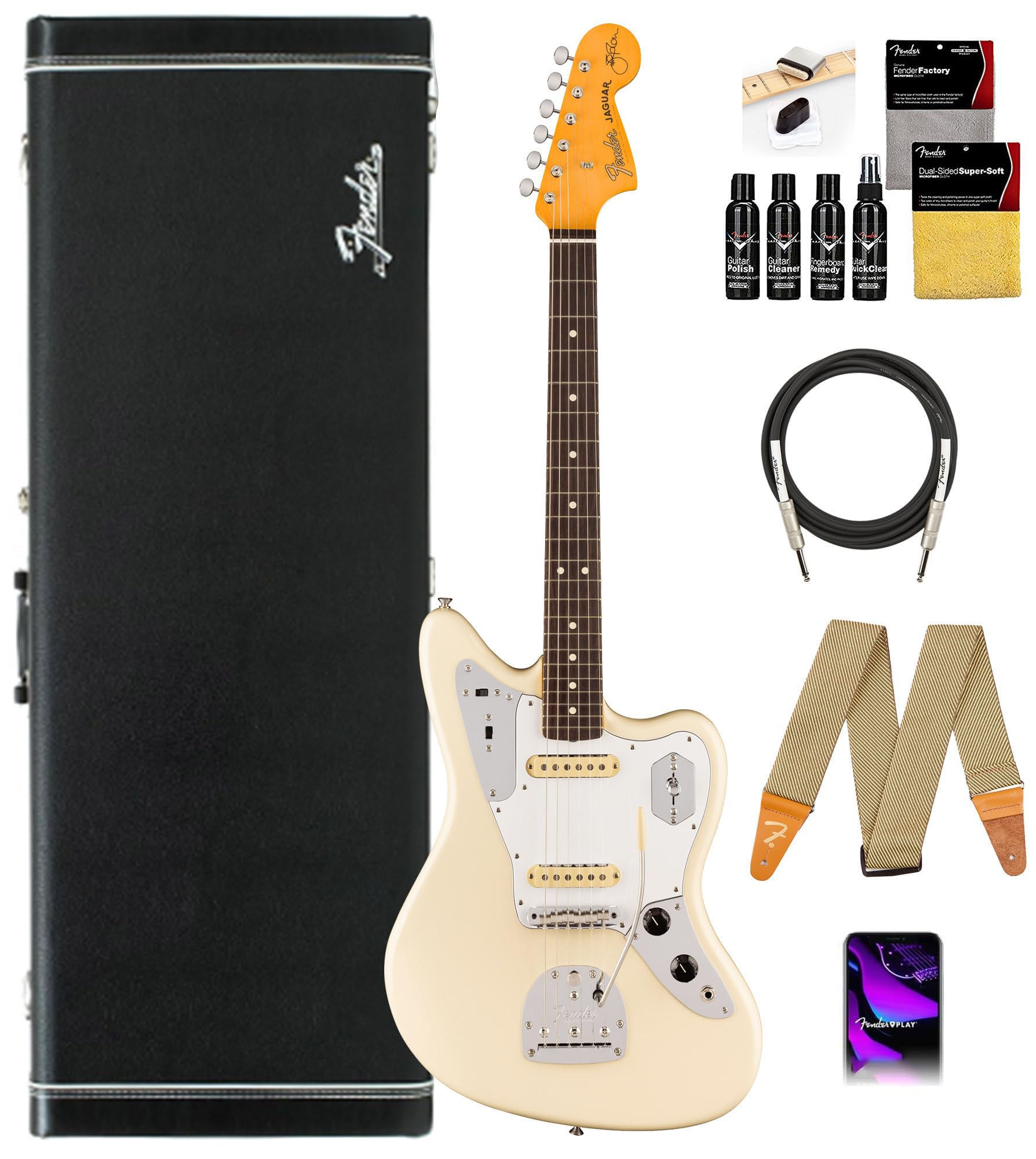 Amazon.com: Fender Johnny Marr Jaguar - Olympic White Bundle with