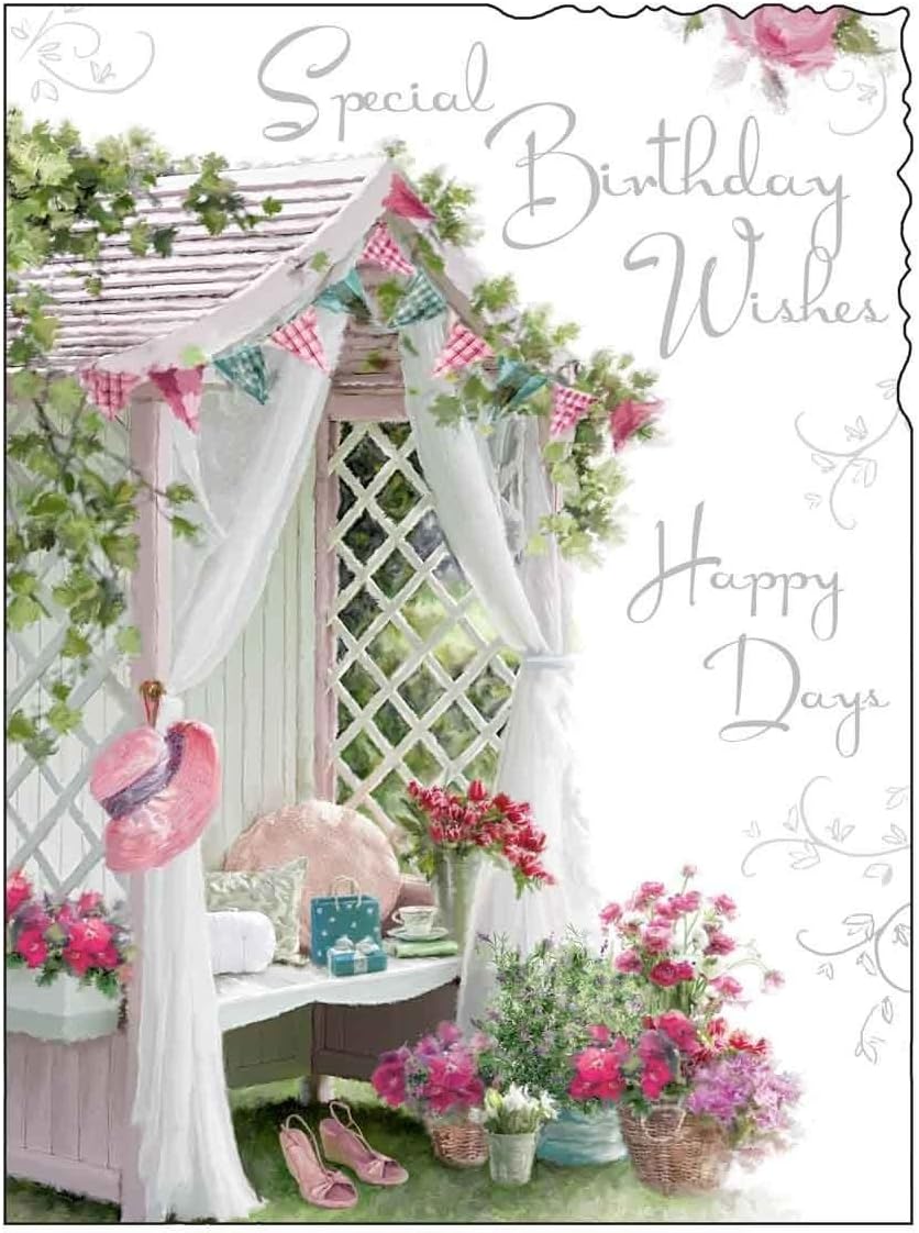 Birthday / Greetings Female Card (JJ8849) Velvet - Garden Bench - Silver Embossed