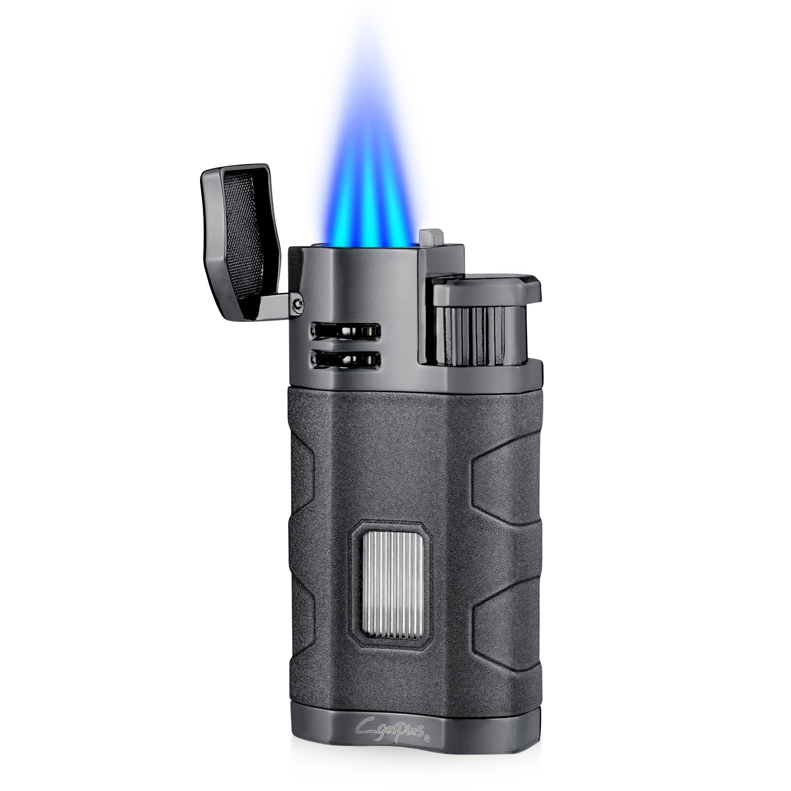 Cigar Torch Lighter Triple Jet Flame Refillable Butane Lighters Windproof Lighter with Cigar Punch Rest Holder - Butane