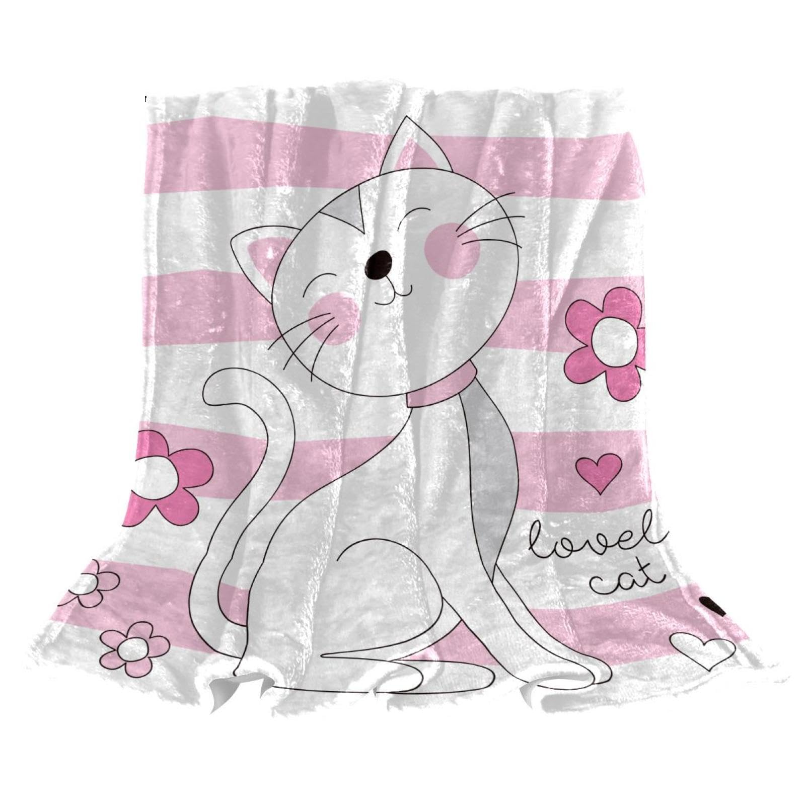Couverture polaire Lovely Cat 150x200 pour canapé plaid microfibre chaud
