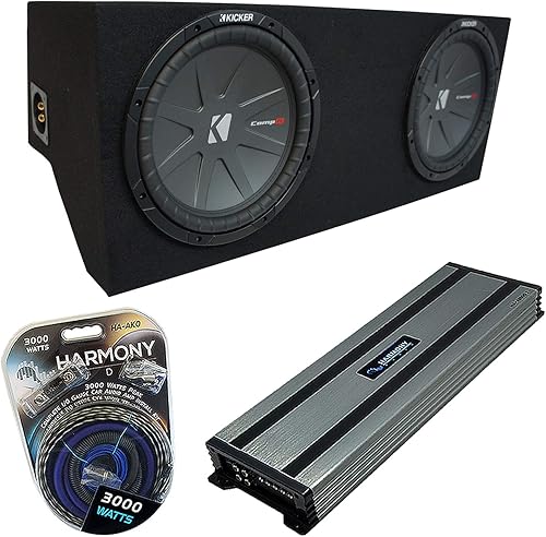 Compatible con Ford Mustang Coupe Kicker Bundle CompR CWR10 Dual 10" Custom Sub Box Enclosure y Harmony HA-A1500.1 Amp