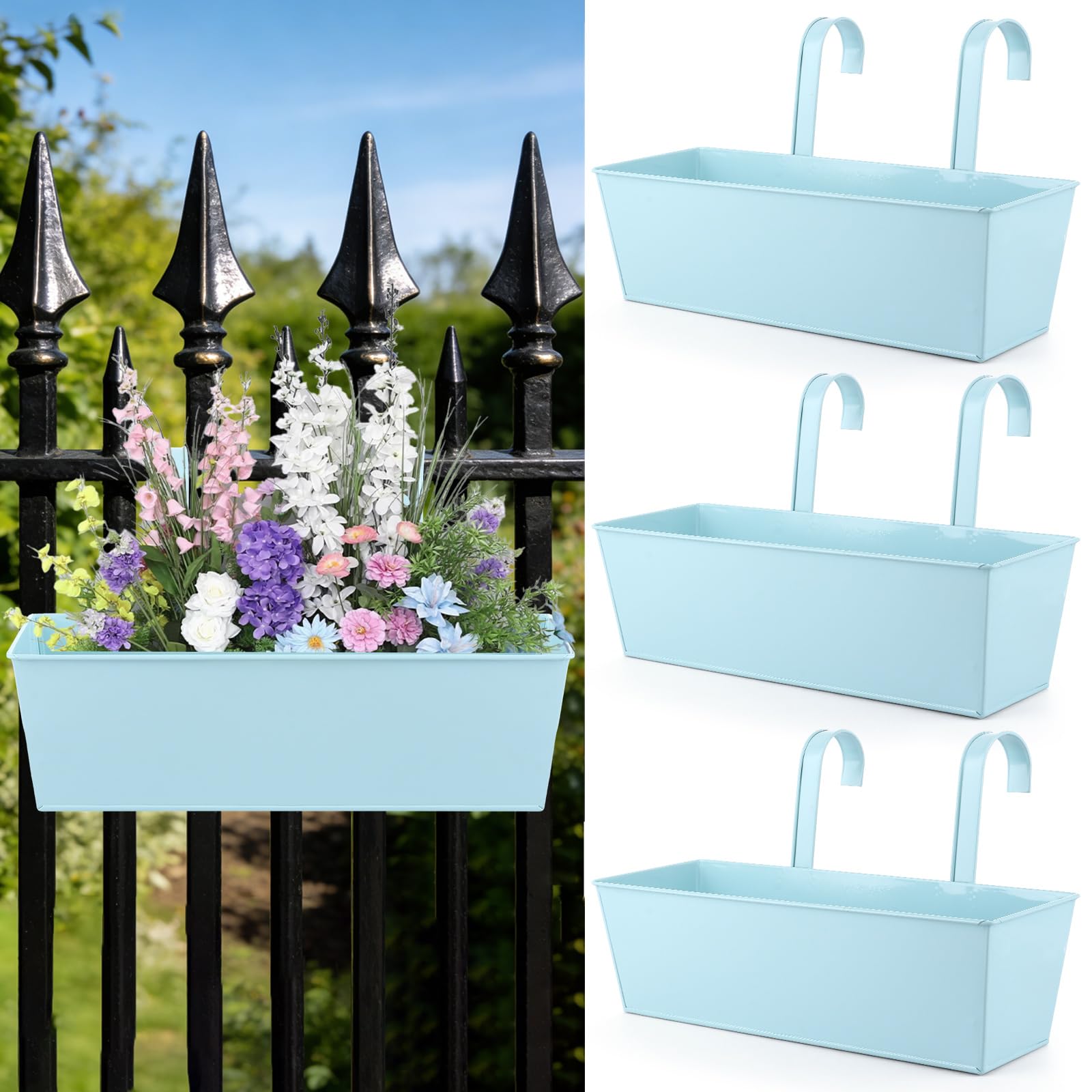 Pots de fleurs à suspendre APACALI grand format 41cm bleu avec crochets amovibles x4