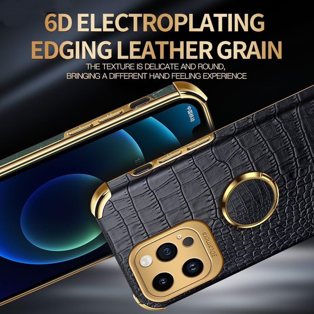 Funda de Silicona con Revestimiento de Piel y patrón de cocodrilo para iPhone 17, 16e, 15, 14, 13, 12, 11 Pro MAX y 16 Plus/Mini. Color Negro. También Disponible para iPhone 14 Pro.
