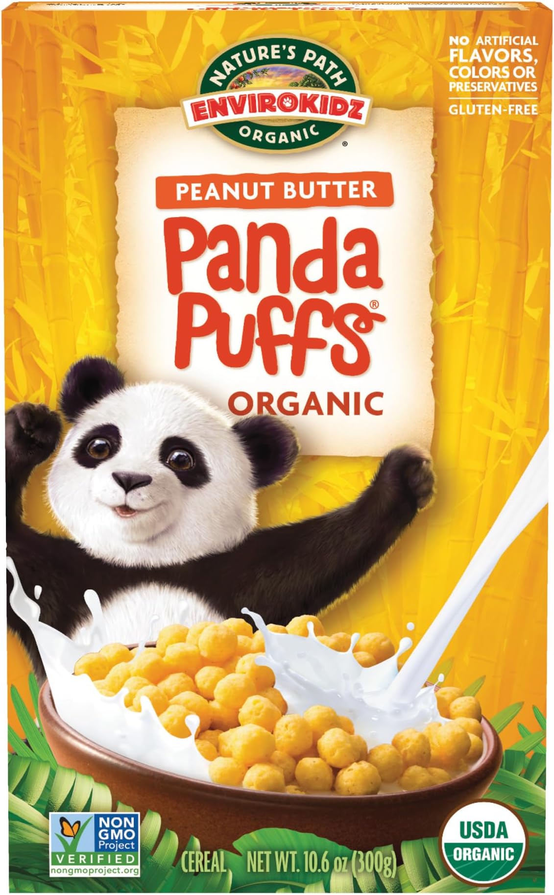 EnviroKidz Organic Panda Puffs Cereal, 10.6 oz (Pack of 1), Peanut Butter, Gluten Free, Non-GMO, by Nature's Path