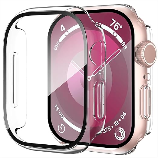 Smiling 2 Pack Case Built in Tempered Glass Screen Protector Compatible with Apple Watch Series 10 46mm, Hard PC Case Overall Protective Cover- Transparent