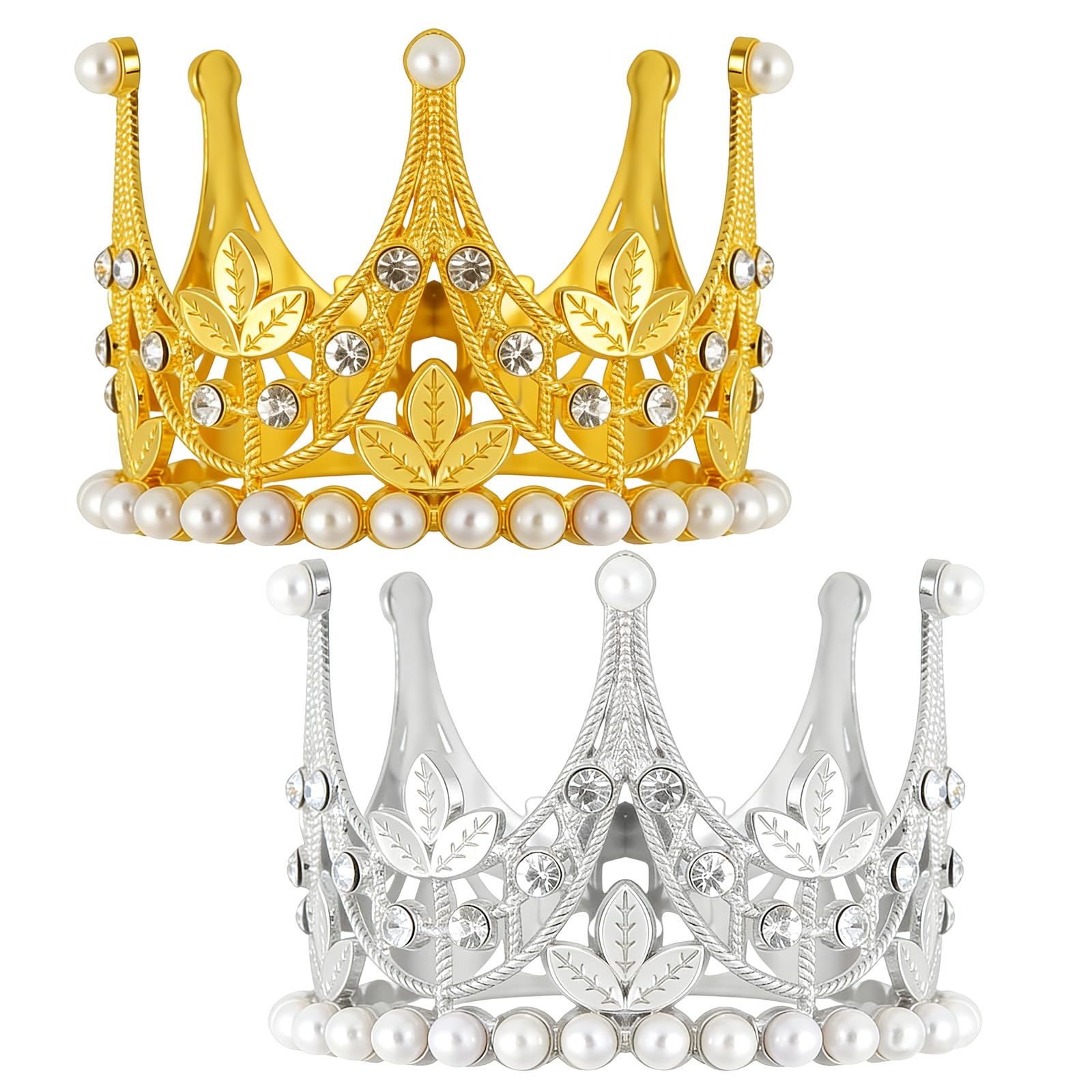 BLMHTWO 2Pcs Crown Cake Topper Gold Silver Small Crown Queen Mini Crown Princess Headpiece Mini Tiara Cake Decoration for Women Lady Girl Bridal Wedding Royal Themed Decor Birthday Party