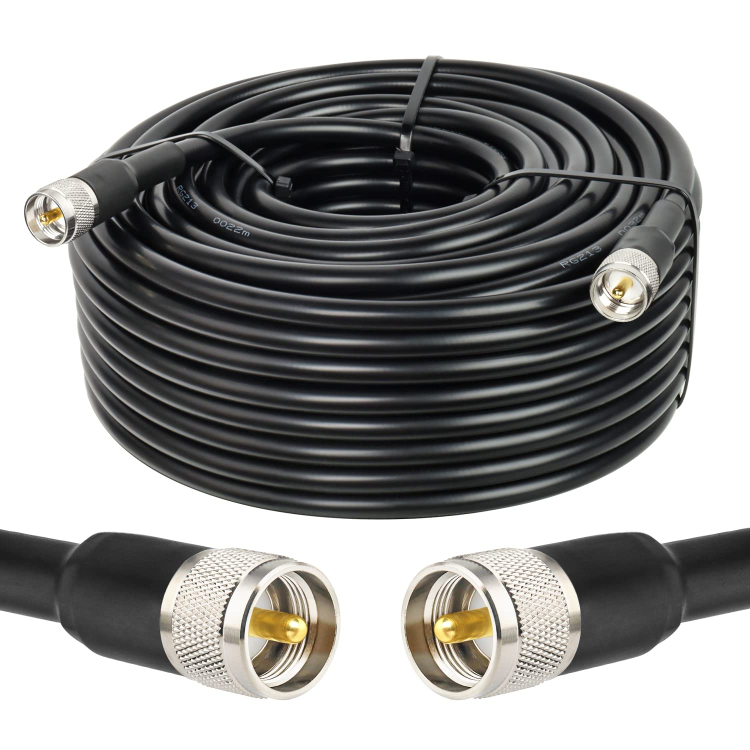 MOOKEERF CB RG213 - Cable coaxial UHF macho a macho, 150 m, RG-213 UHF, cable de antena CB para radio jamón, radio FM, medidor SWR, analizador de antena