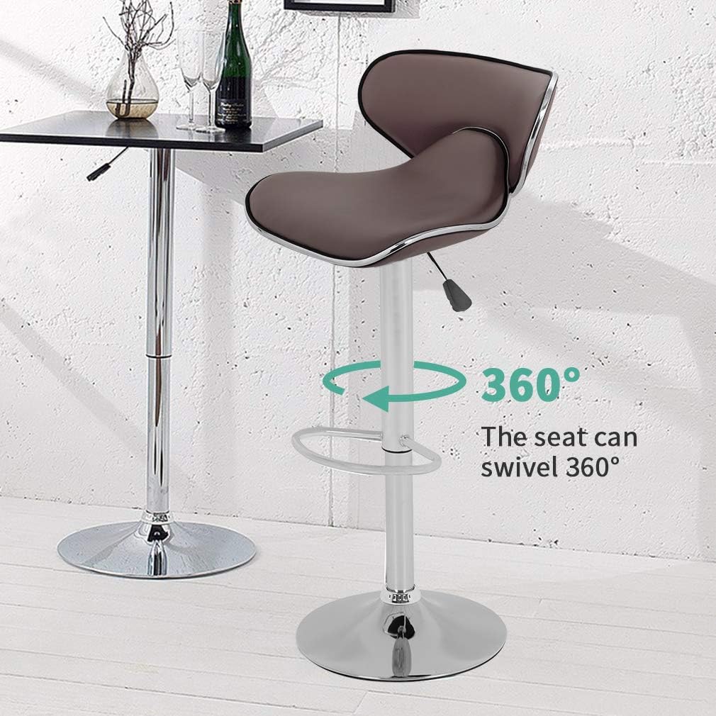 Vnewone Modern Counter Height Bar Stools Set of 2 Swivel Barstools Height Adjustable Seat with Back Dining Kitchen Room Counter PU Comfortable Bar Chairs (Brown)