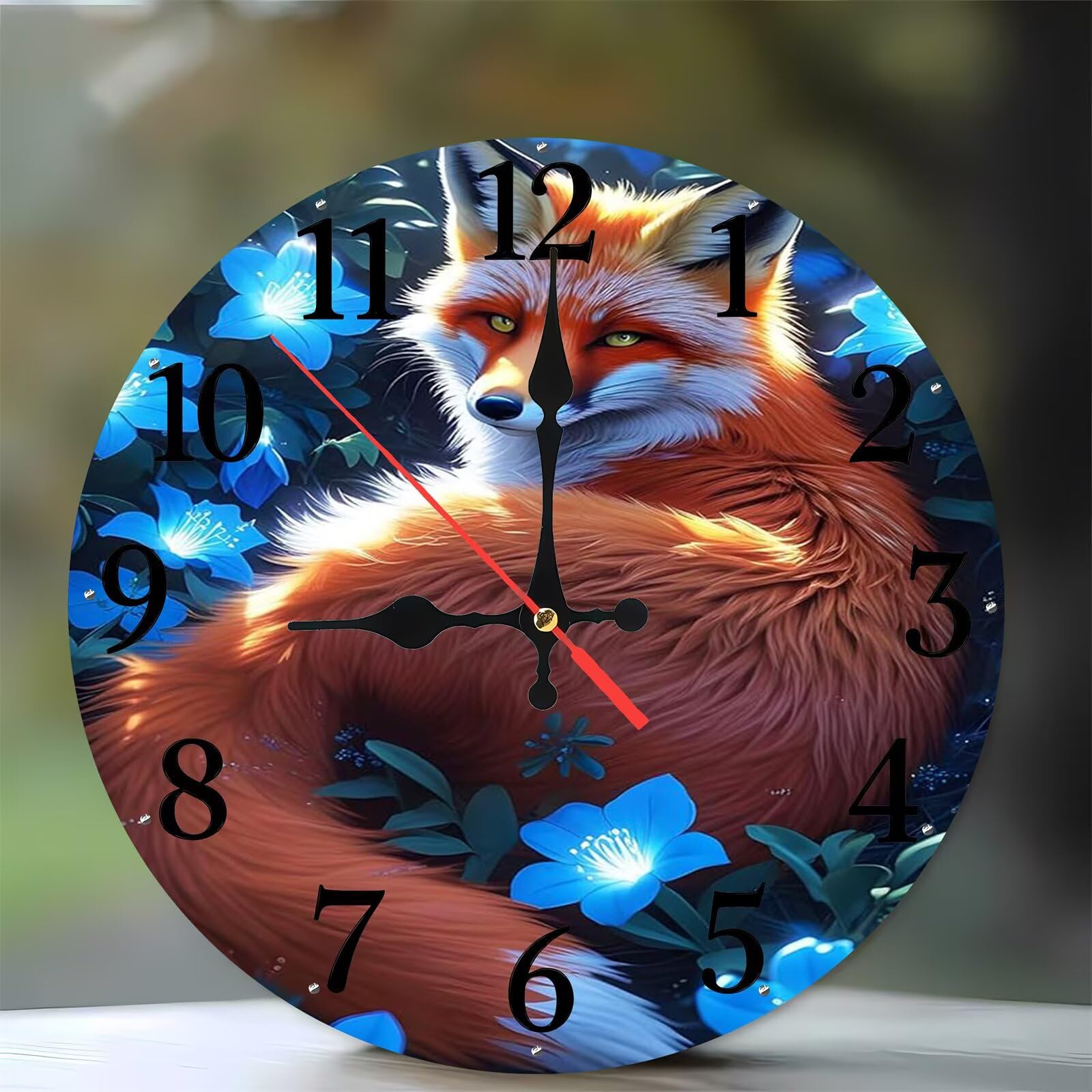 Horloge Murale Bois Fleur Bleue : Sérénité sans Tic-Tac pour Salon