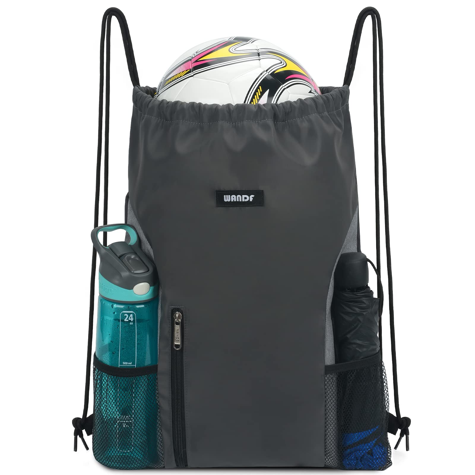 WANDF Gym Sack, Knapsack, Drawstring Bag, Shoe Storage, Waterproof, Lightweight, Swimming, Club Activities, Travel, etc