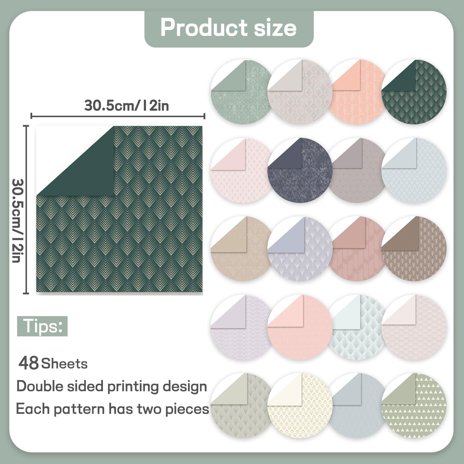 Papel para álbumes de recortes de 12 x 12 pulgadas, 48 hojas de papel decorativo para manualidades, papel de fondo estampado de doble cara para álbumes de recortes, tarjetas, decoración de diario