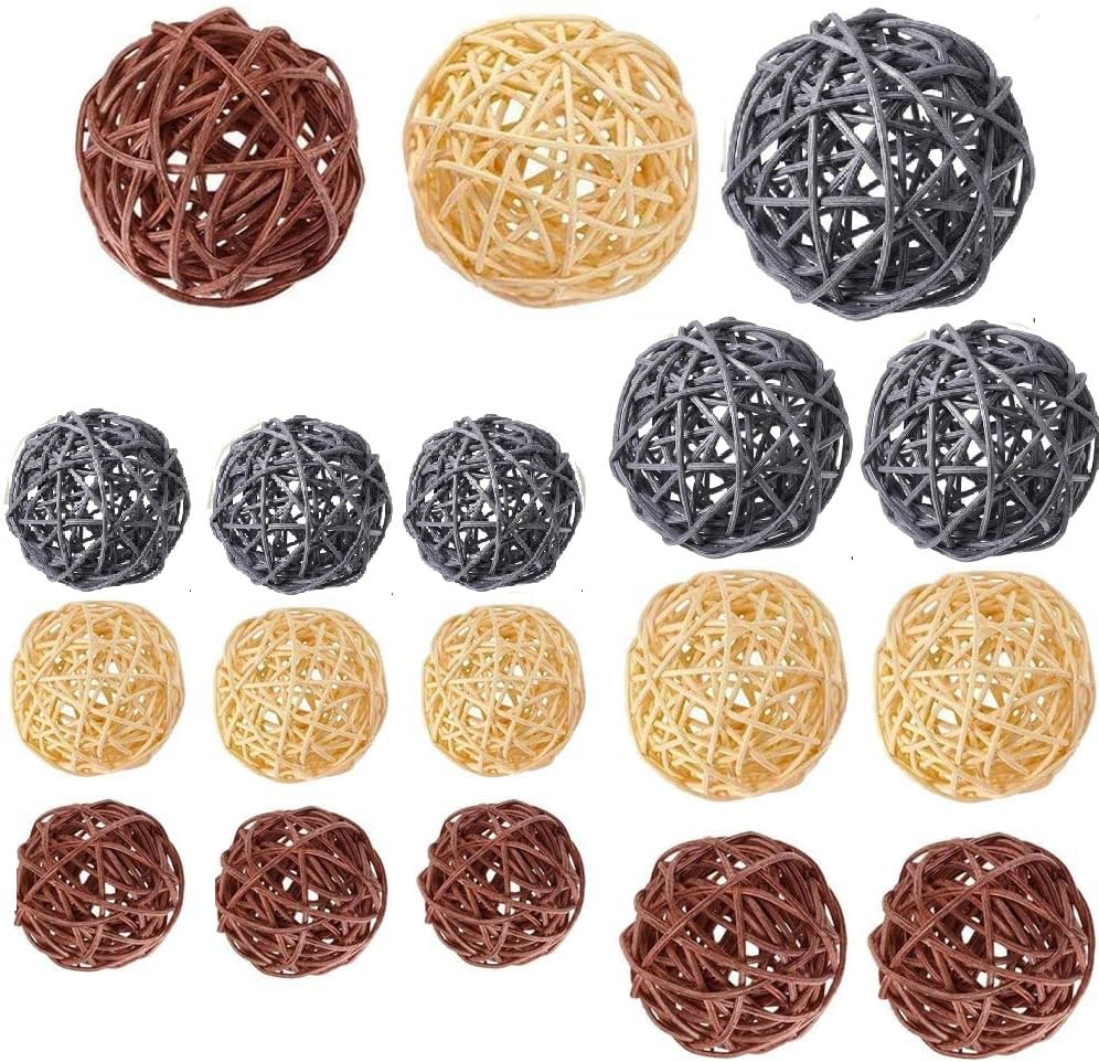 LATRAT 18 Stück Deko Kugeln Rattankugeln Dekokugeln Wicker Rattan...
