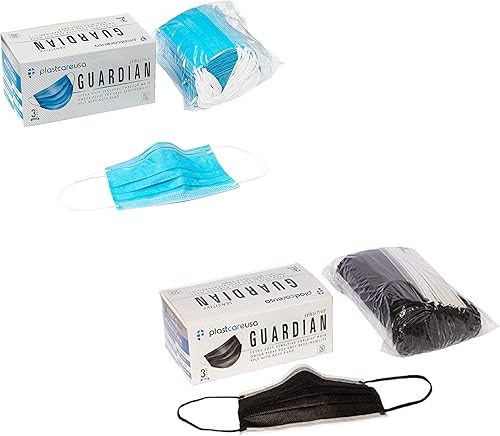 Paquete de 100 máscaras faciales desechables ASTM Nivel 3 de 4 capas azules y 100 negras