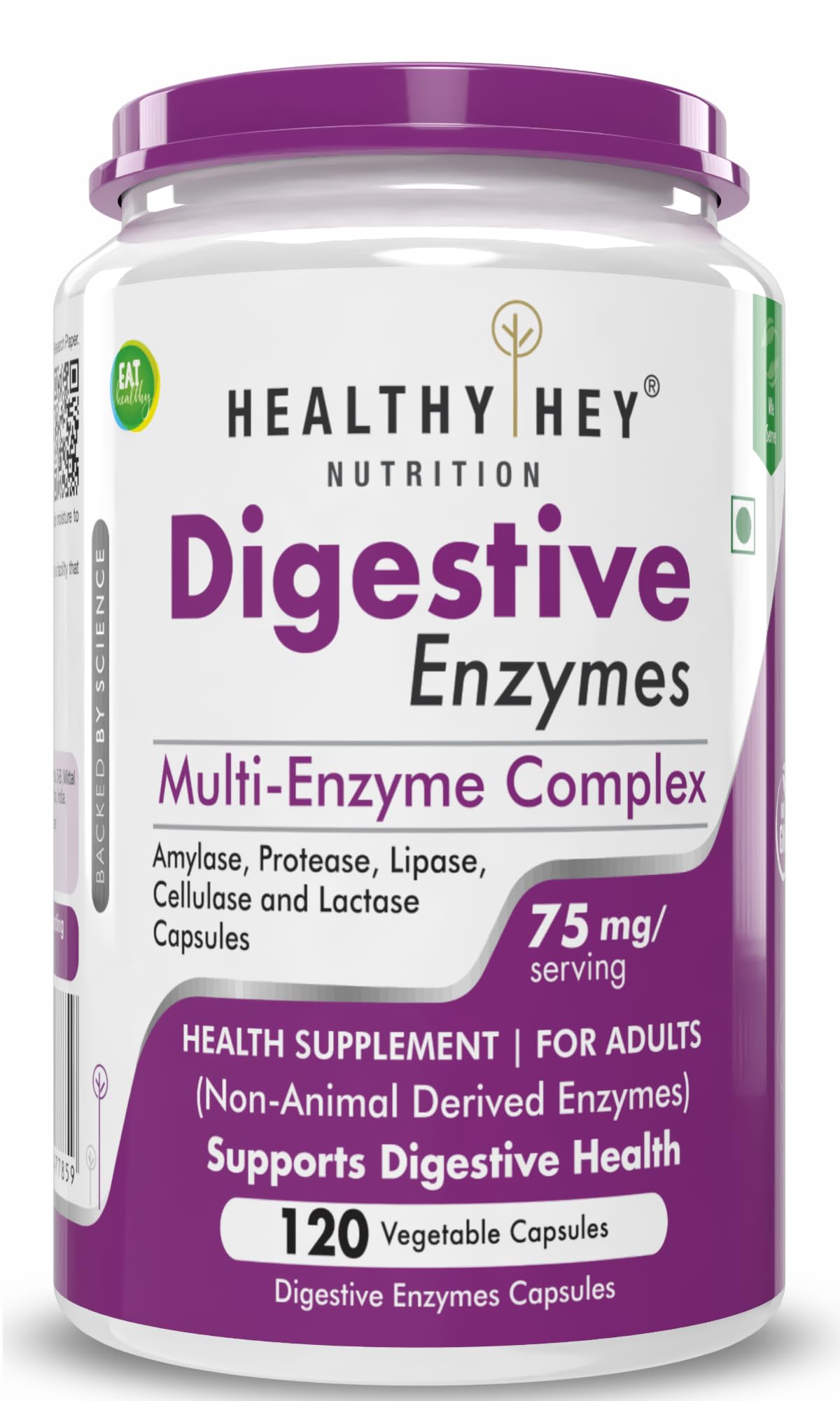 HealthyHey Nutrition Digestive Enzymes Capsules - Amylase, Lipase, Protease, Multi-Enzyme Complex Tablet - 120 Vegetable Capsules