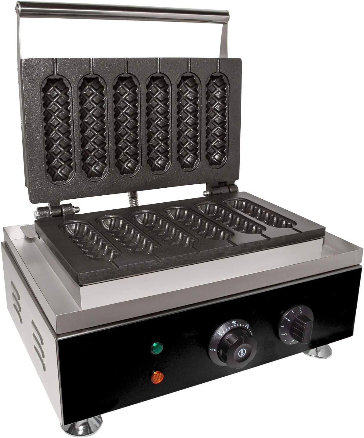 Corn Dog Waffle Maker for Commercial Use | Hotdog Waffles on a Stick | Stainless Steel | 110V (6 Pcs)